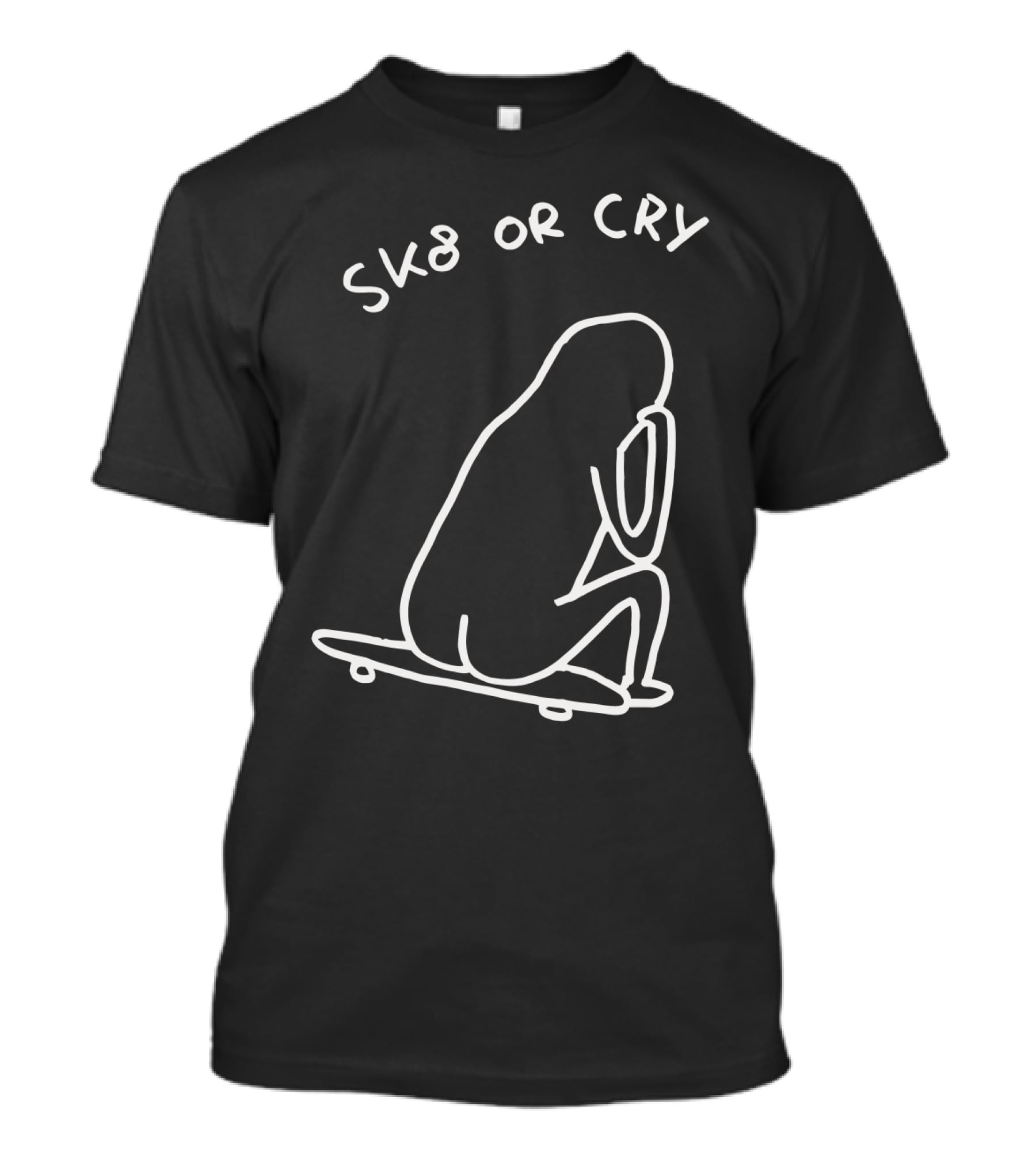 Sk8 Or Cry Minimalist Outline Sitting Figure On Skateboard T-Shirt