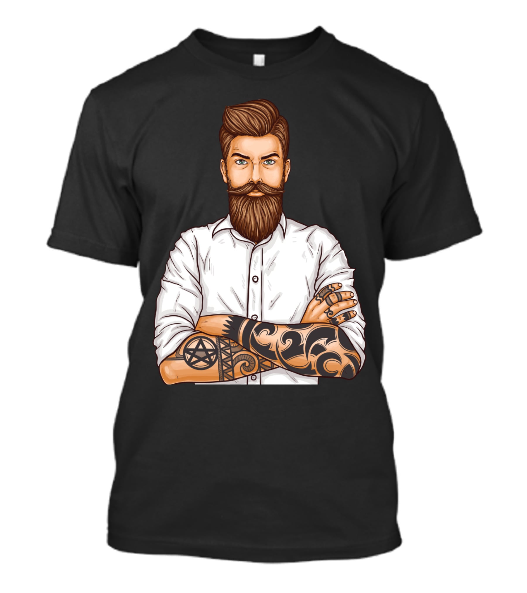 Barber Style Bearded Man With Tattoo T-Shirt