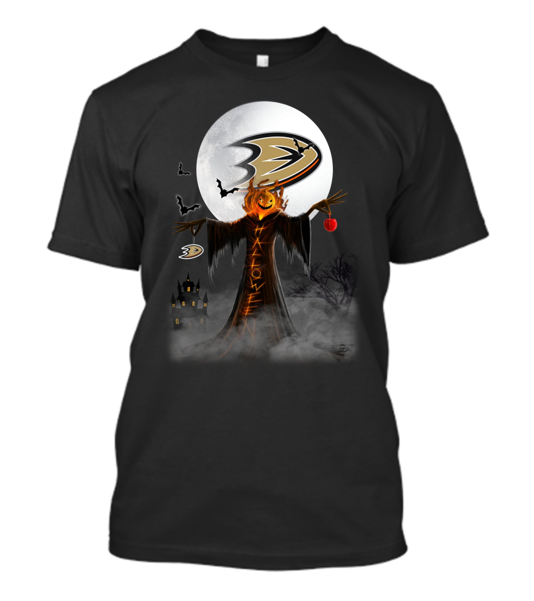 Anaheim Ducks Halloween Spooky Night With Pumpkin And Full Moon T-Shirt