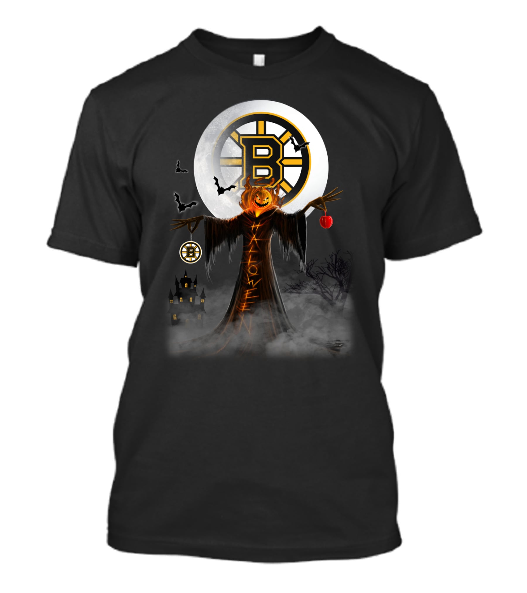 Halloween Boston Bruins Spooky Pumpkin Moon Bats T-Shirt