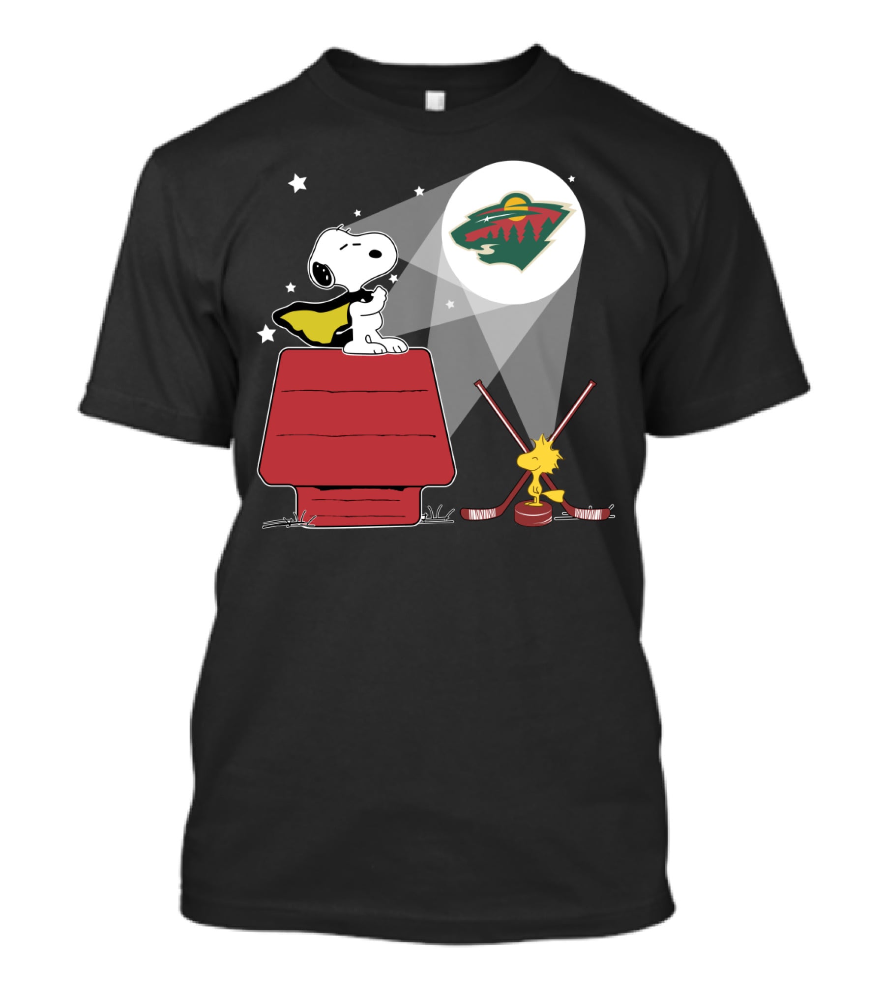 Snoopy And Woodstock With Minnesota Wild Logo Moonlight T-Shirt