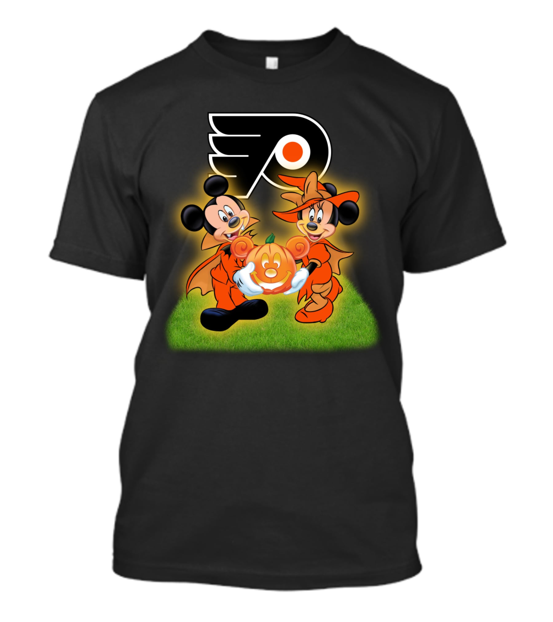Halloween Philadelphia Flyers Mickey And Minnie Mouse Pumpkin Fun T-Shirt