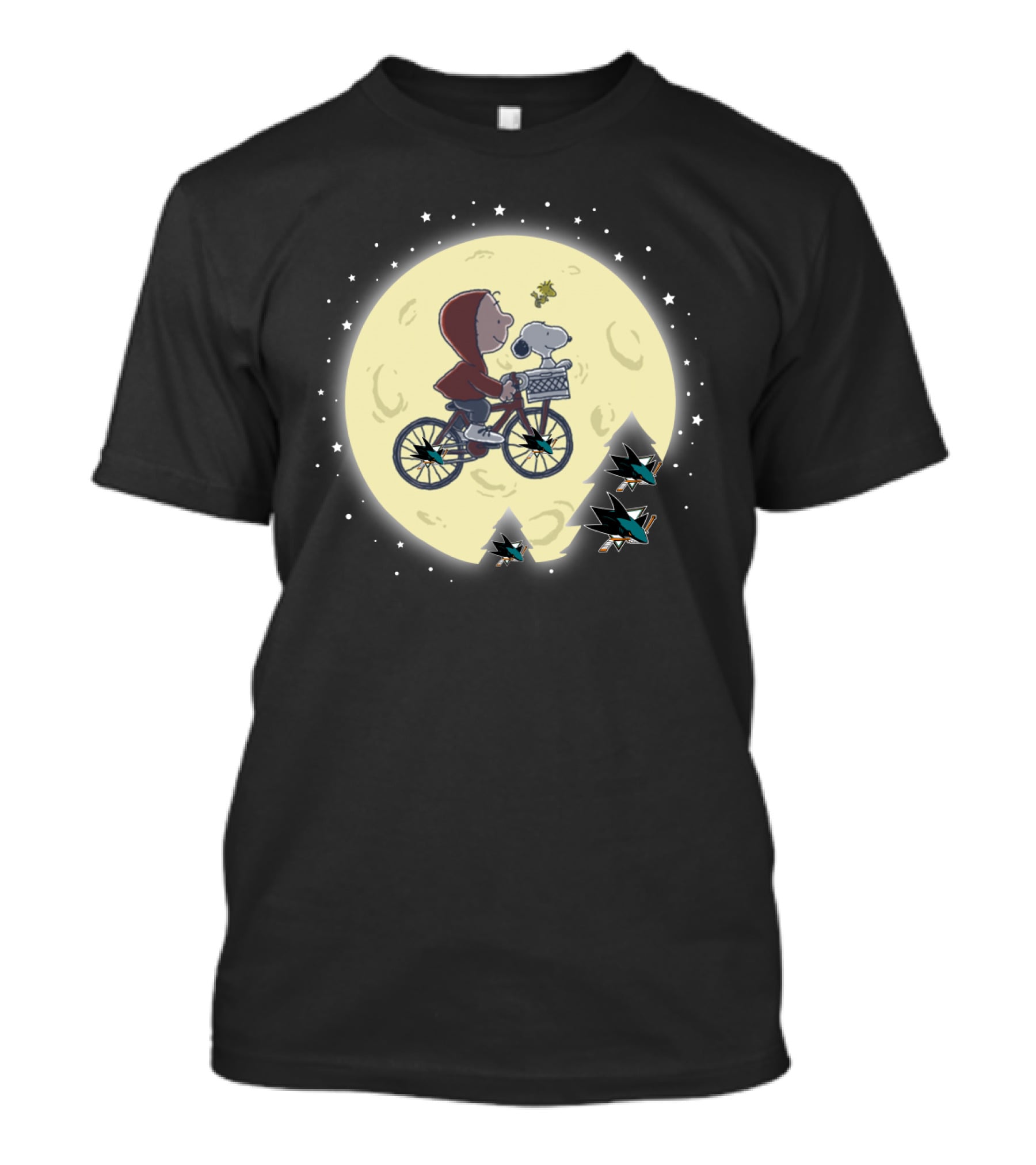 Halloween San Jose Sharks Peanuts Mashup With Snoopy And Woodstock Moon Ride T-Shirt