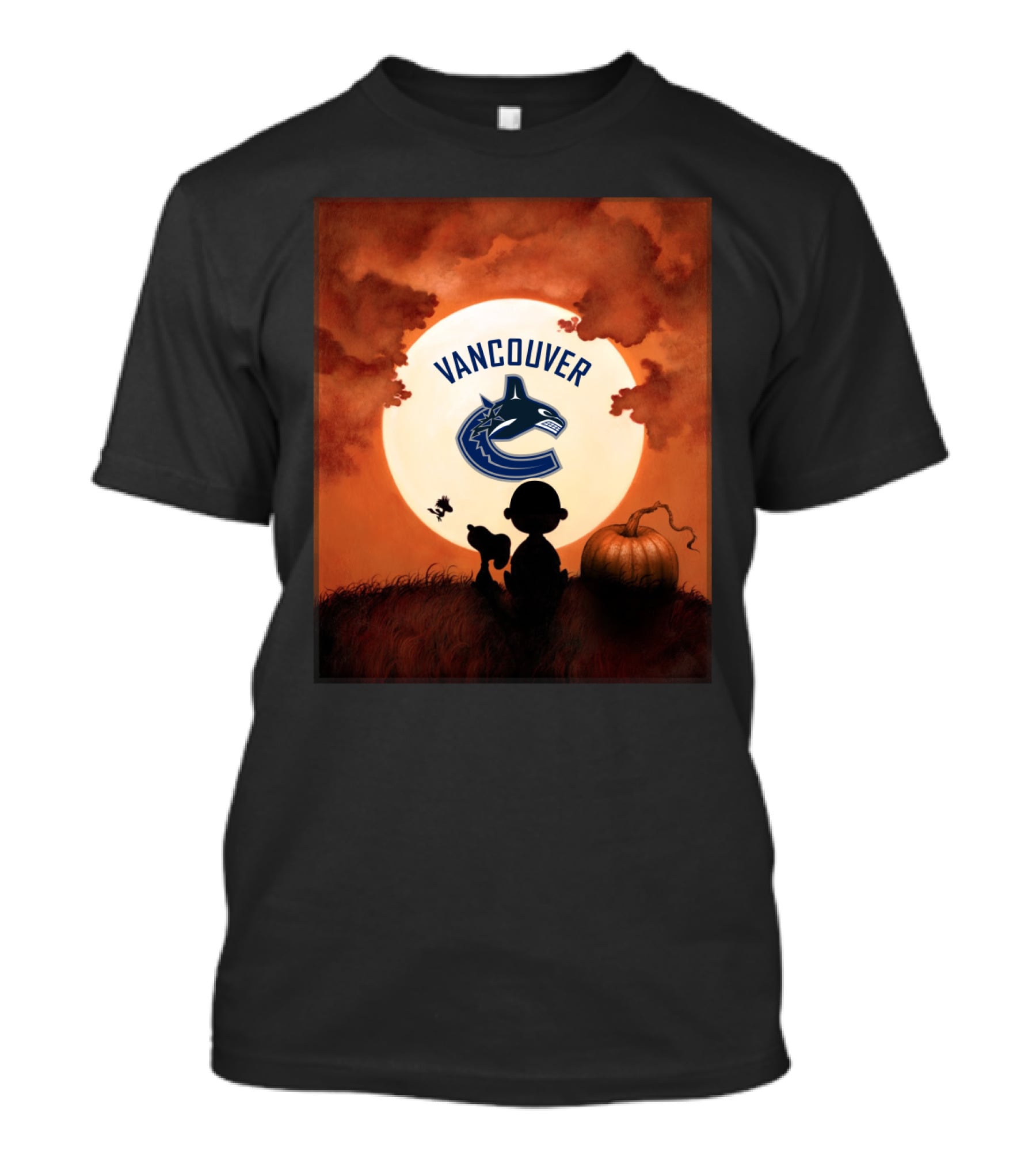 Vancouver Canucks Halloween Moon Pumpkin Scene T-Shirt