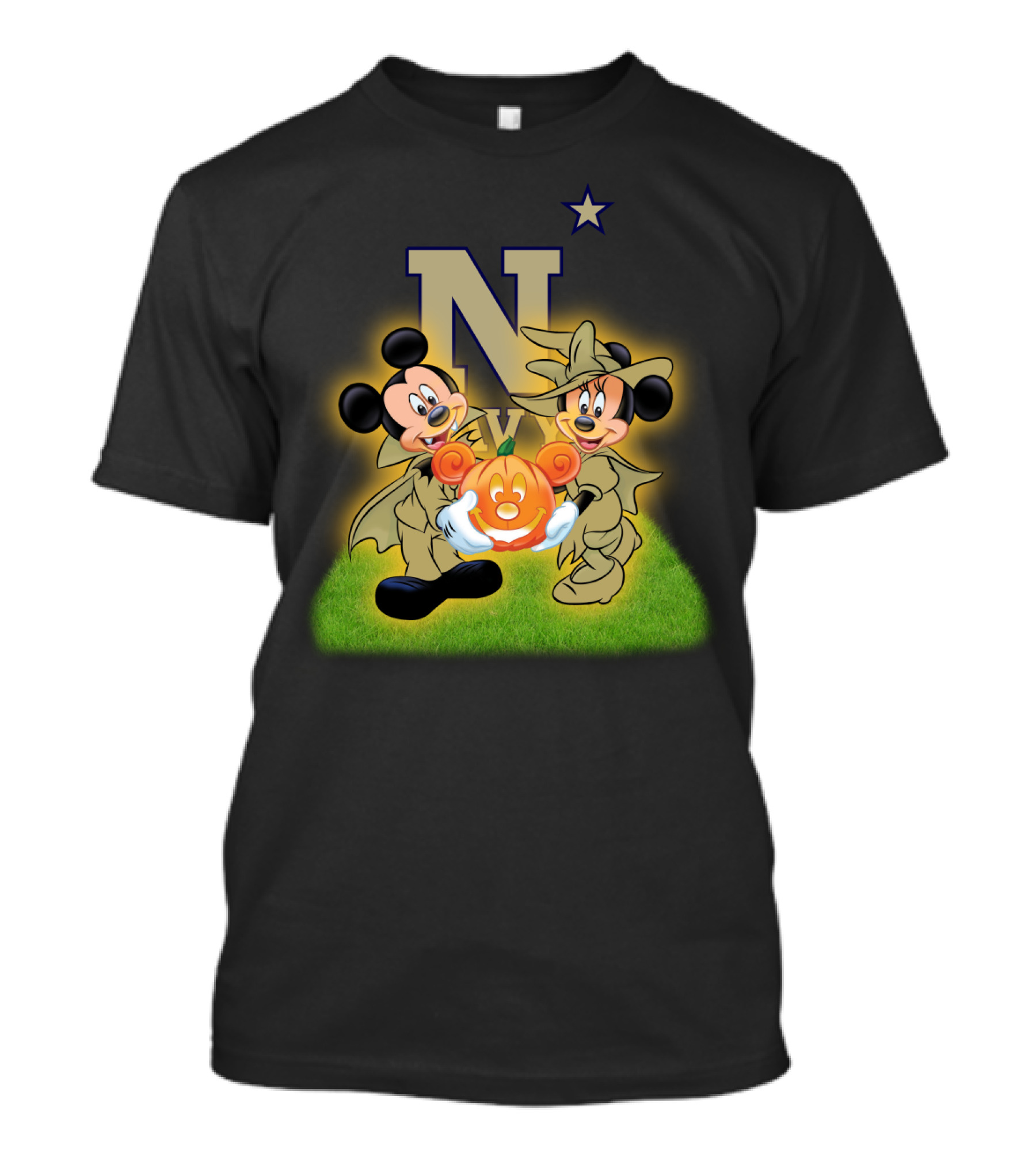 Navy Halloween Mickey Pumpkin Cartoon Star T-Shirt