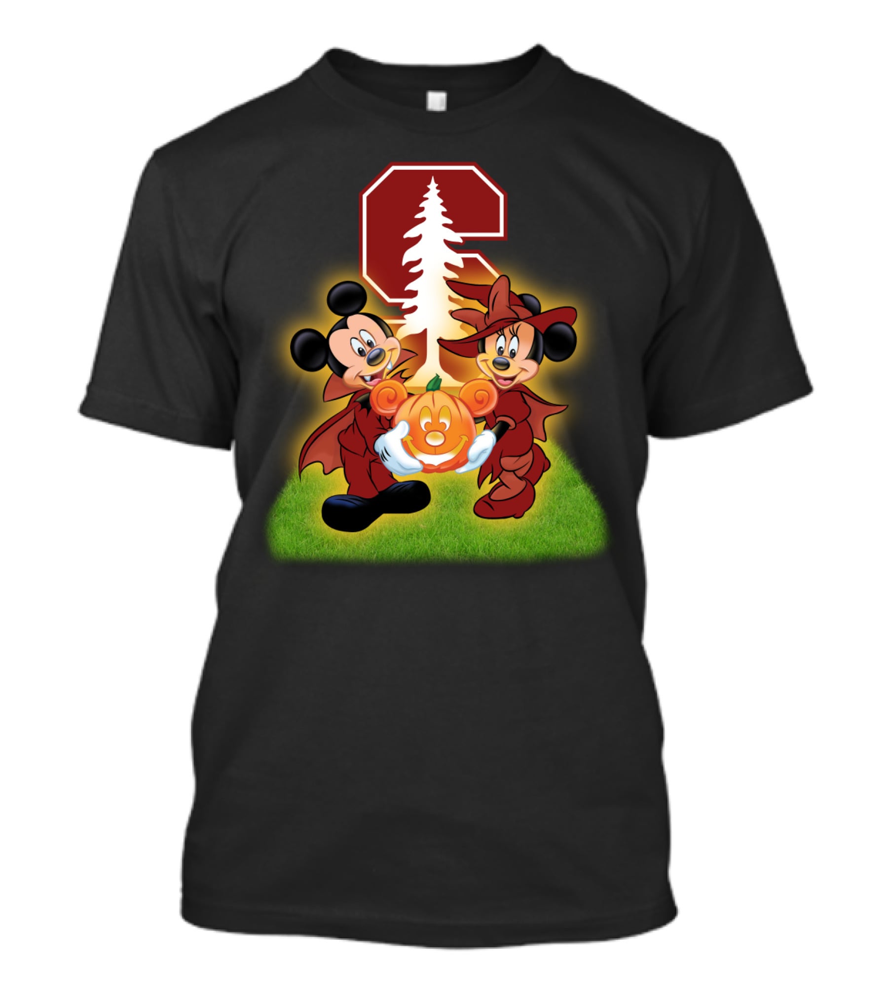 Stanford Football Halloween Mickey And Minnie With Pumpkin T-Shirt