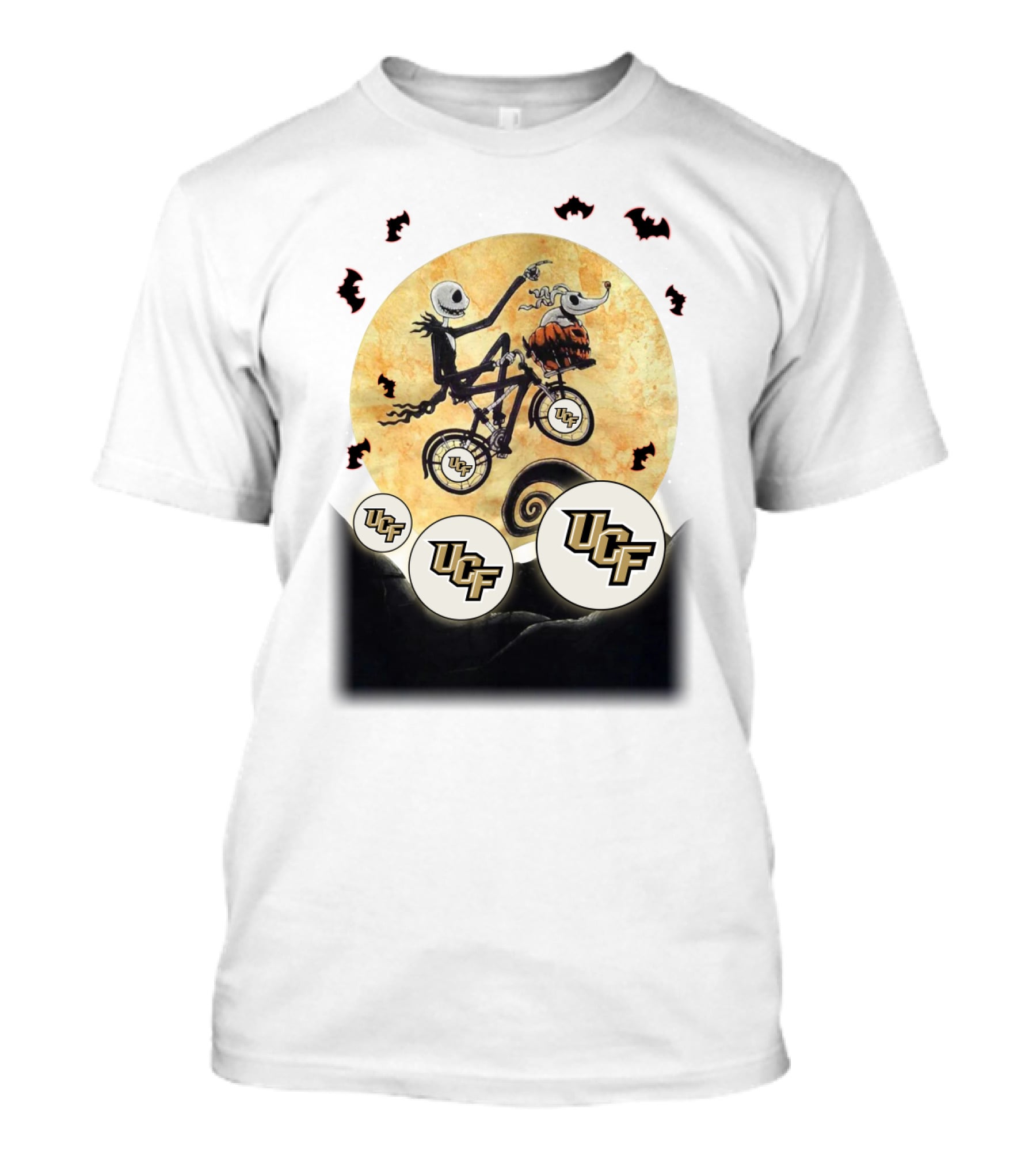 UCF Halloween Football Nightmare Bicycle Moon Scene T-Shirt