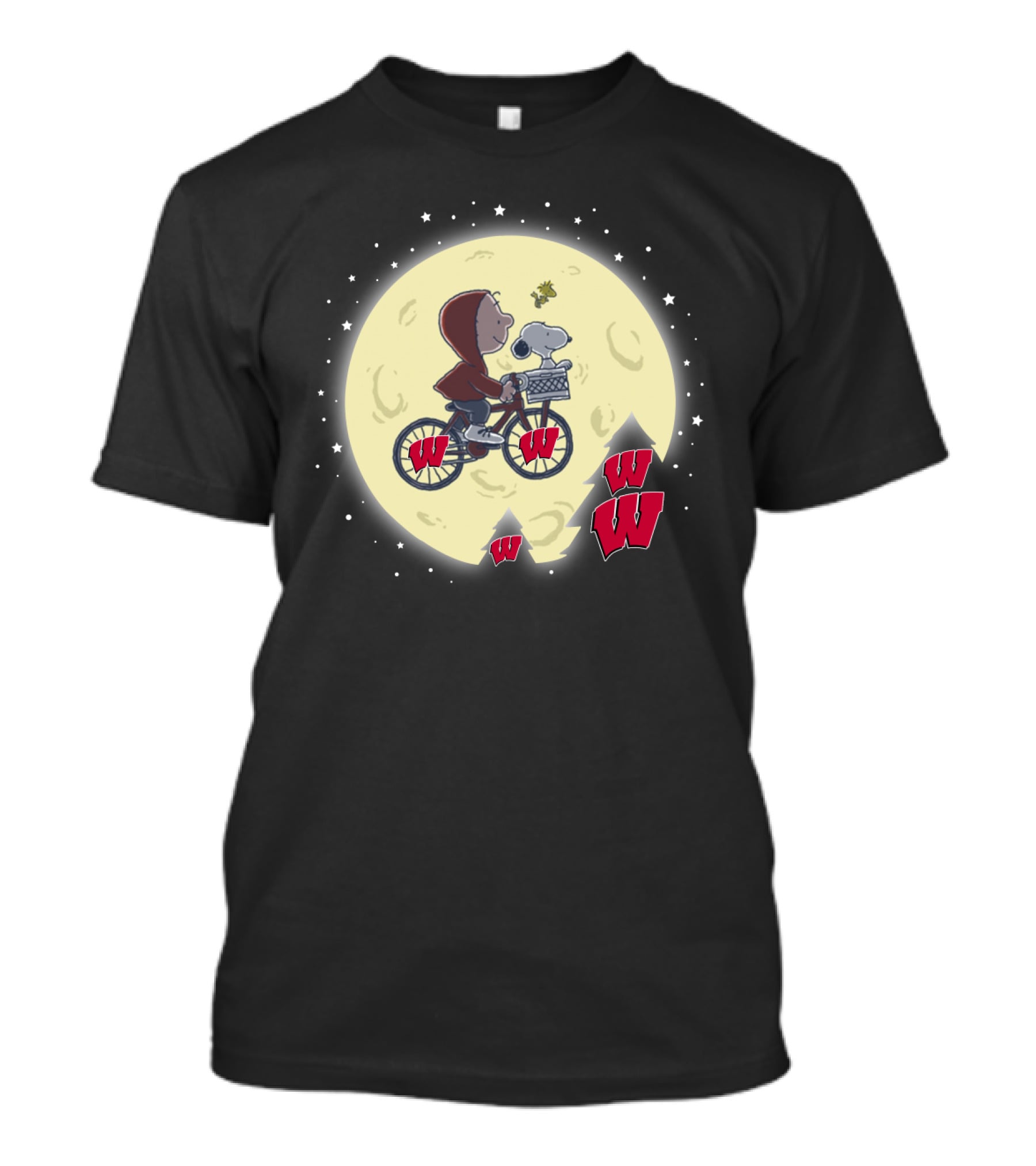 Halloween Wisconsin Badgers Football E.T. Snoopy Moon Crossover T-Shirt