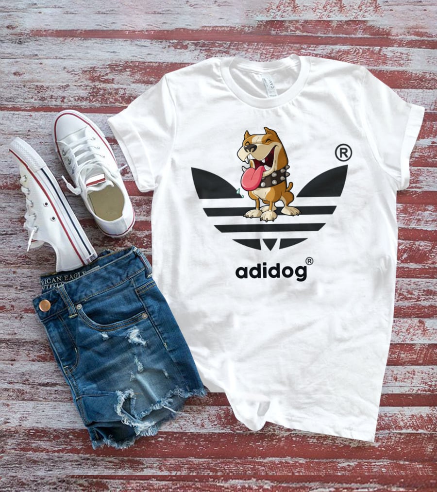 Adidog Funny Dog With Tongue Out And Spiked Collar T-Shirt