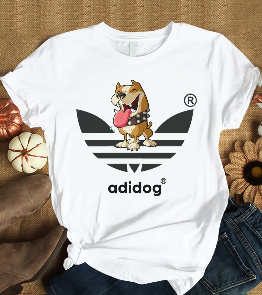 Adidog Funny Dog With Tongue Out And Spiked Collar T-Shirt