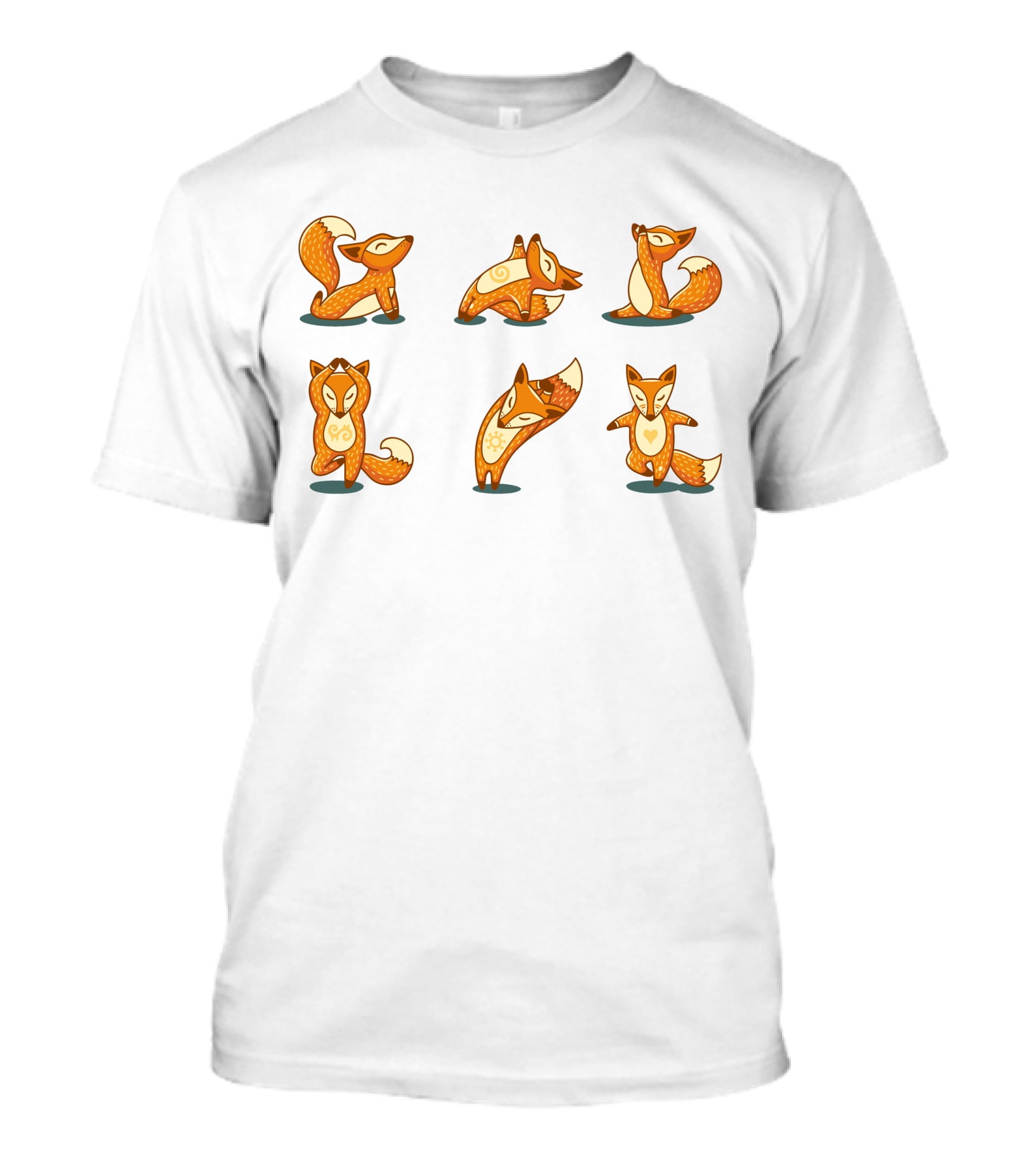 Fox Yoga Poses Playful Cartoon Style T-Shirt