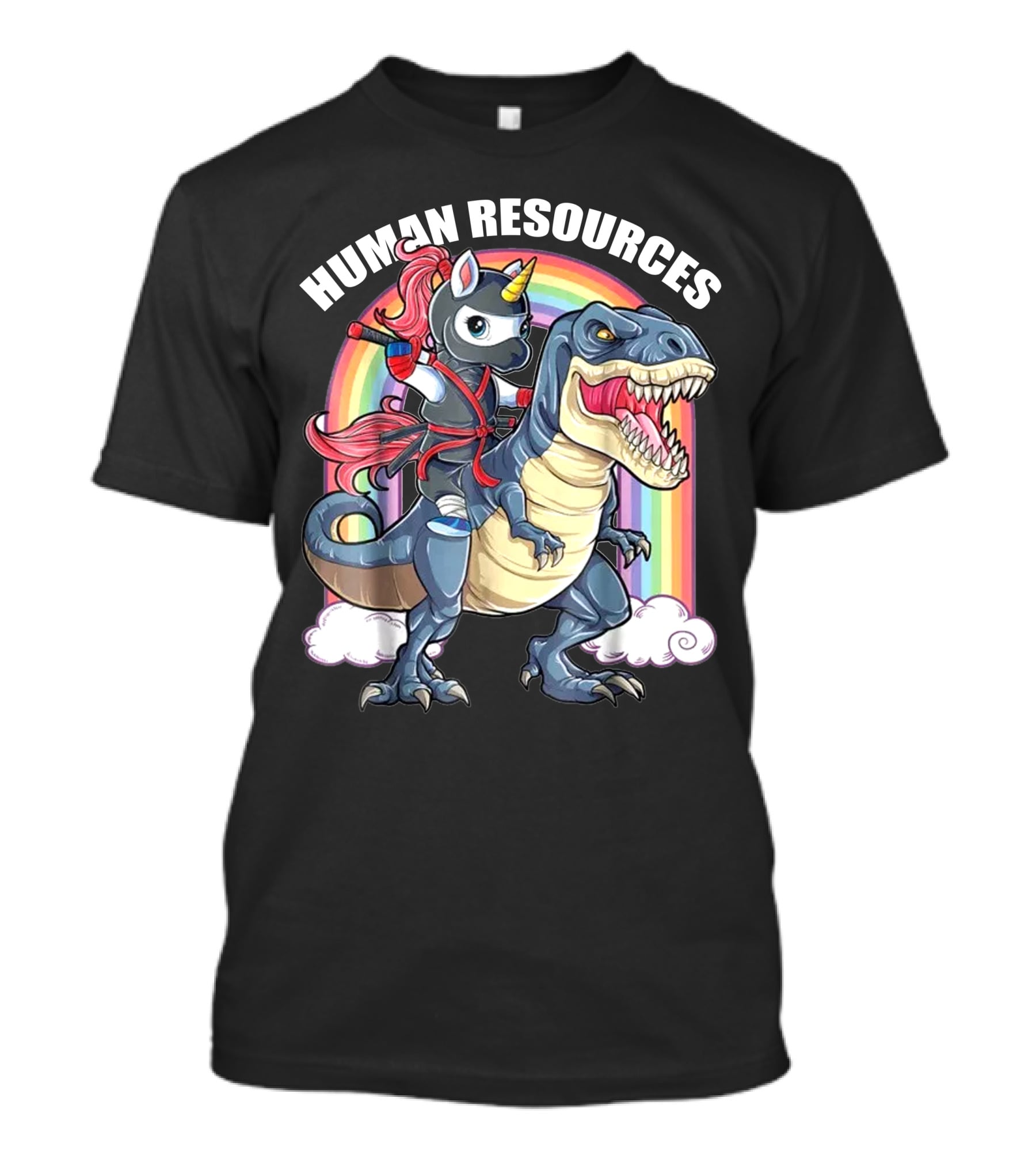 Unicorn Ninja Riding T-Rex With Rainbow T-Shirt
