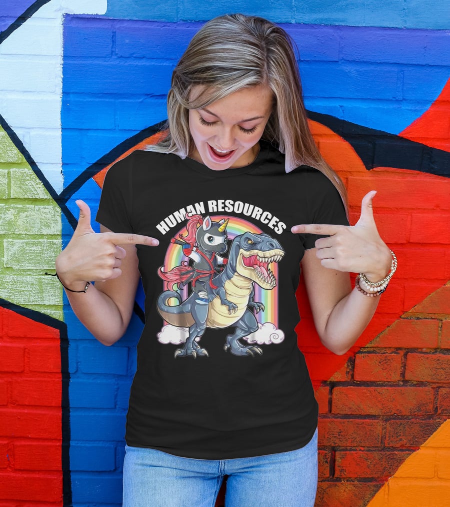 Unicorn Ninja Riding T-Rex With Rainbow T-Shirt