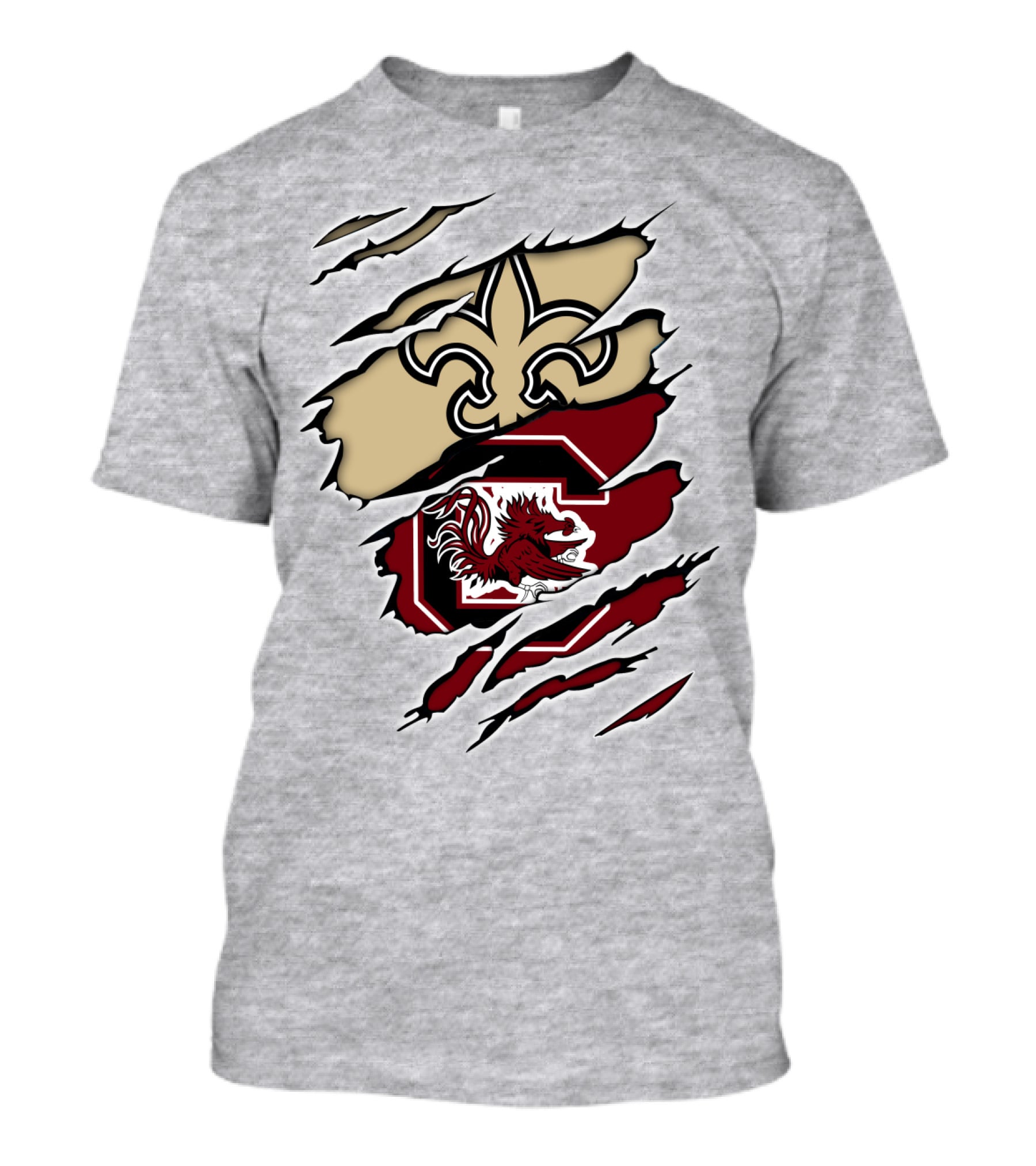 New Orleans Saints And South Carolina Gamecocks Logo Fusion T-Shirt