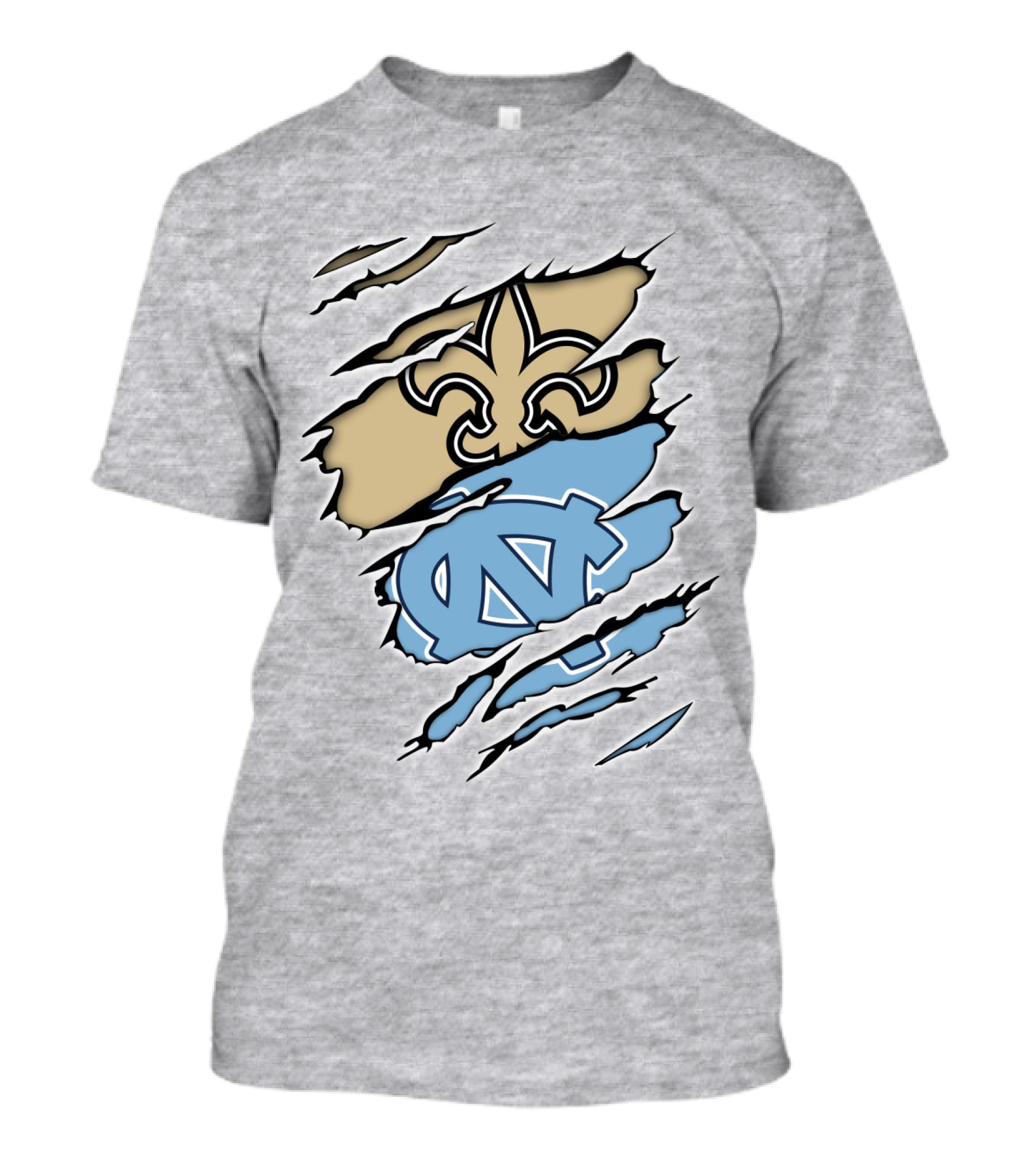 Saints Fleur-de-Lis And UNC Tar Heels NC Logo Fusion T-Shirt