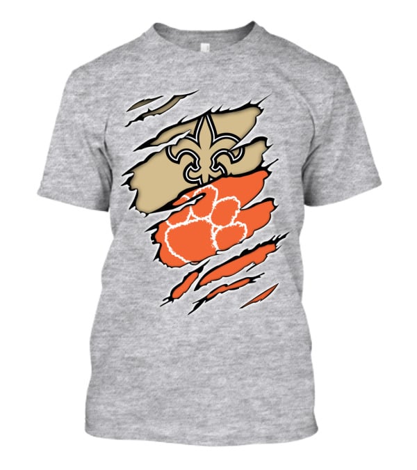 Saints Fleur-de-Lis Clemson Tiger Paw Rip T-Shirt
