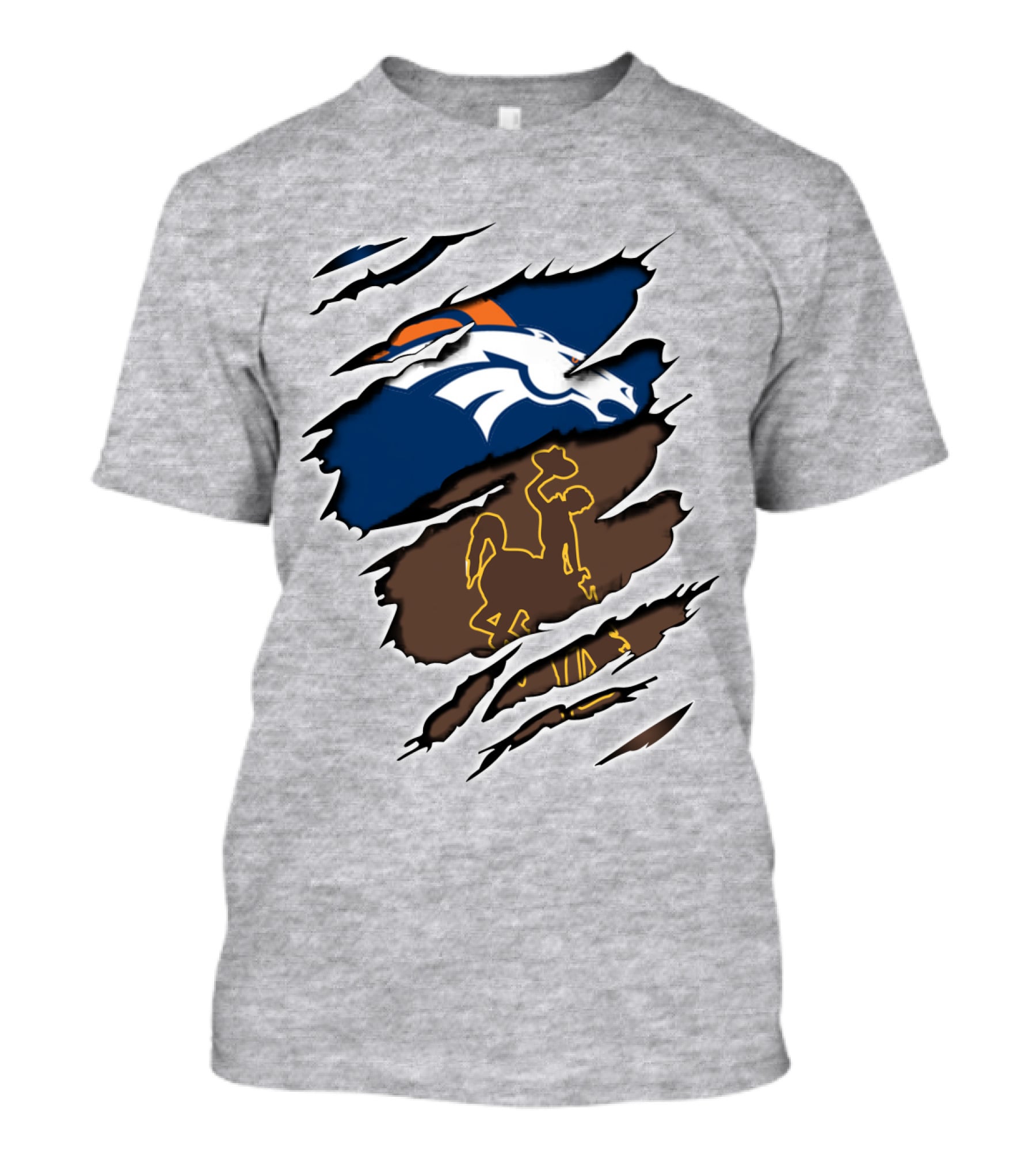 Denver Broncos And Wyoming Cowboys Ripped T-Shirt