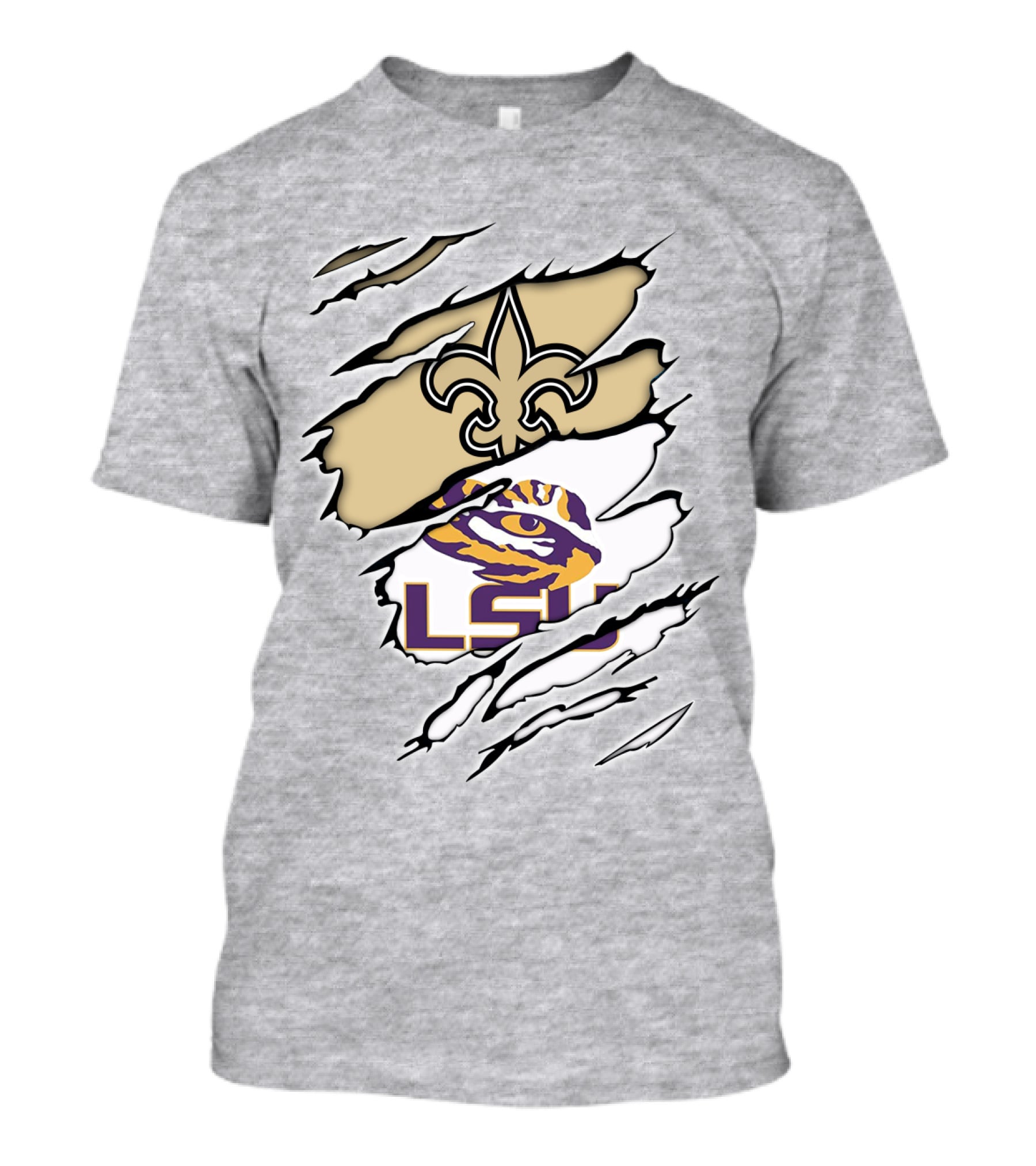 Saints Fleur-de-lis And LSU Tiger Eye Logo Fusion T-Shirt