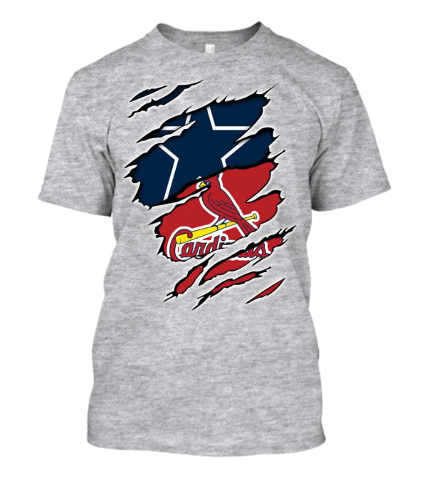 Cowboys Cardinals Star And Bird Logos On Torn Background T-Shirt