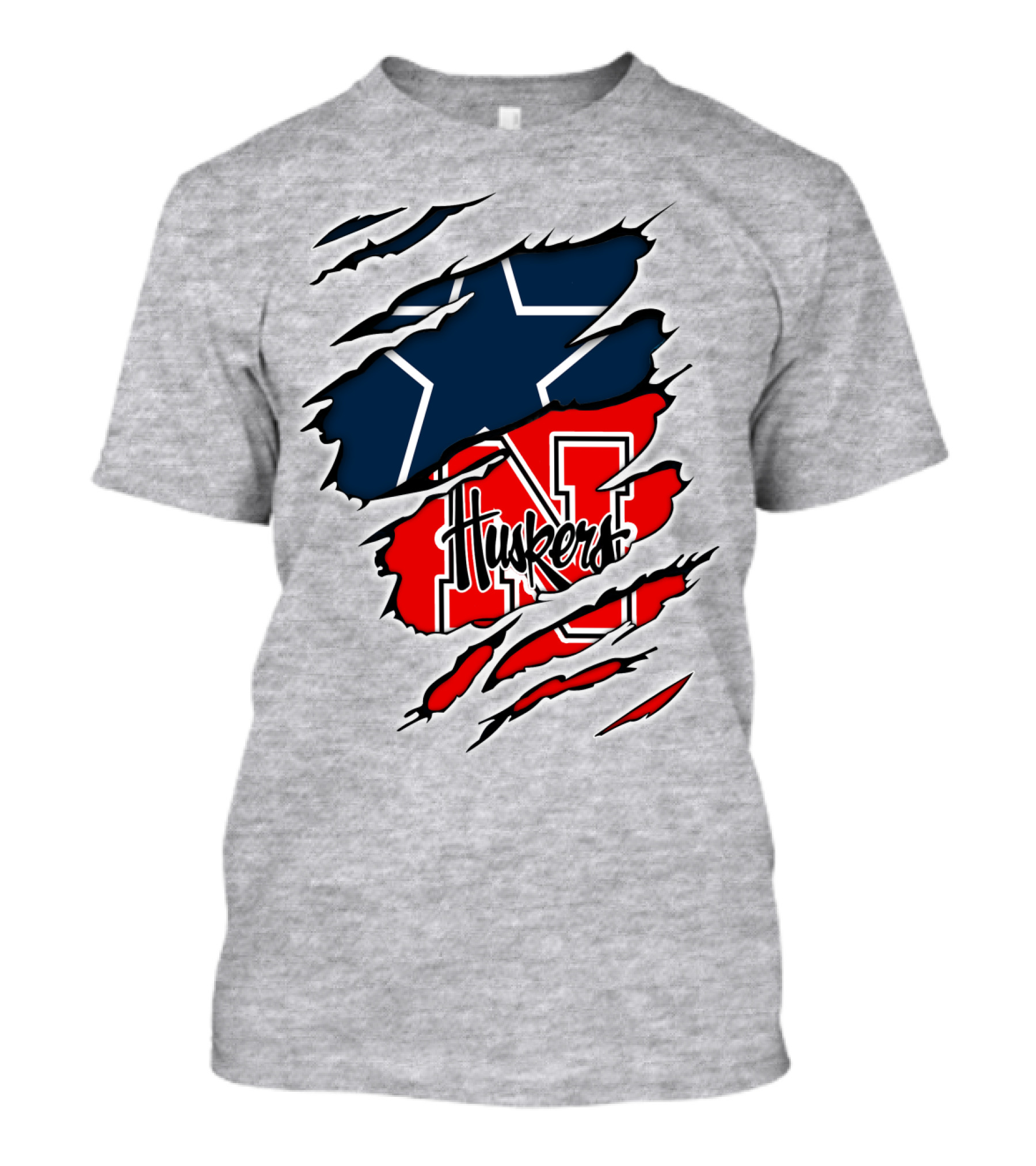 Cowboys Nebraska Huskers N Logo With Star Ripped T-Shirt
