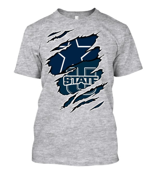 Utah State Aggies Star Rip Design Cowboys Star T-Shirt