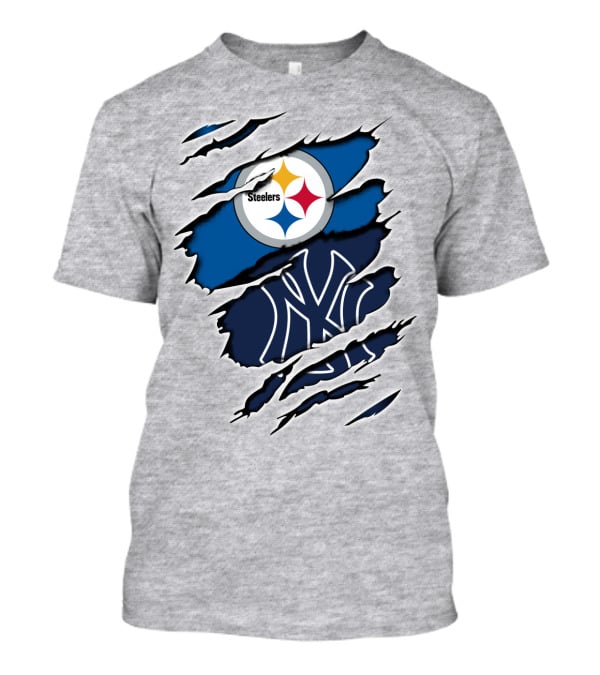 Steelers Yankees Logo Fusion Ripped Effect T-Shirt