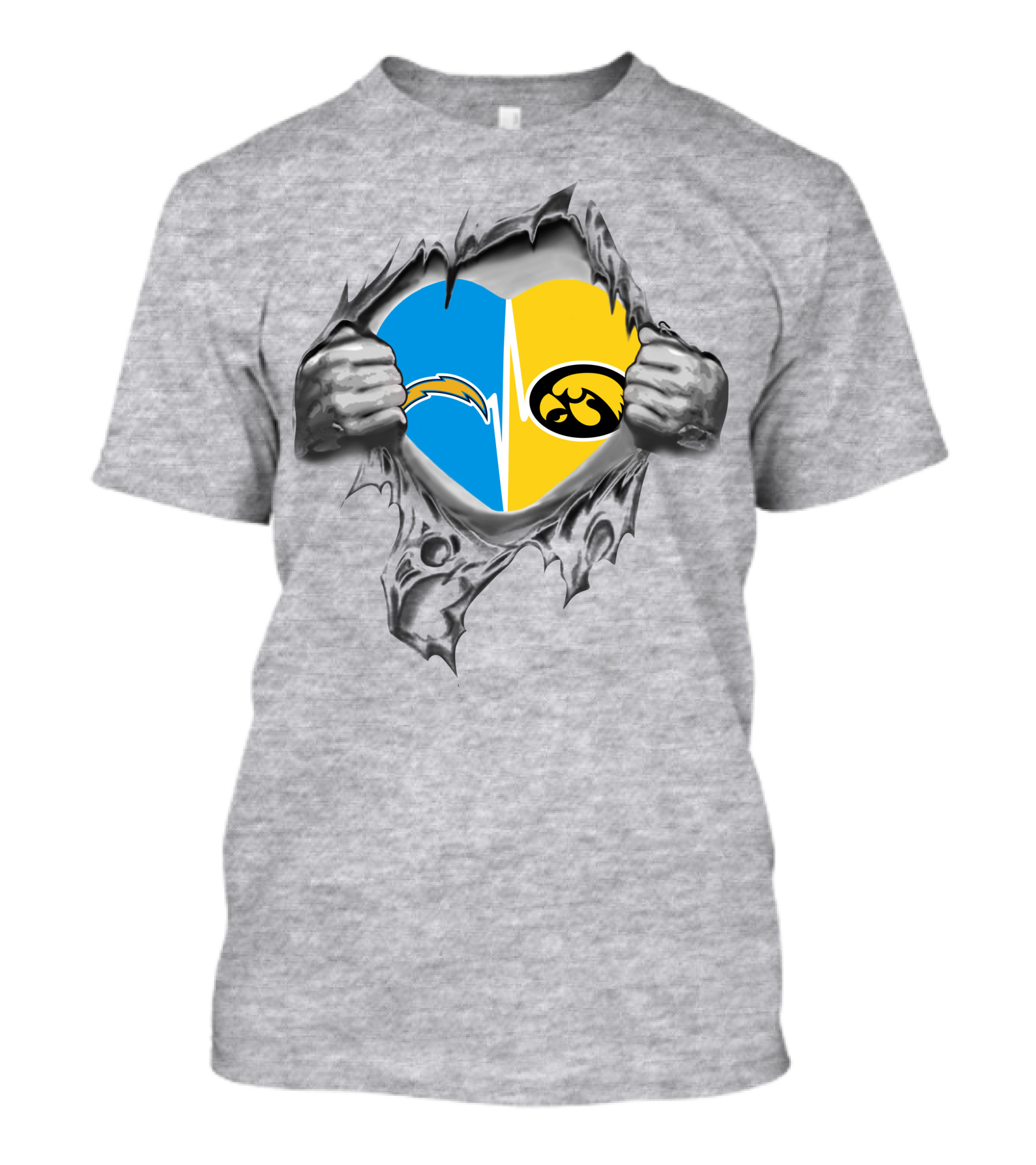 Hawkeyes Chargers Heart Logo Fusion Breaking Through T-Shirt