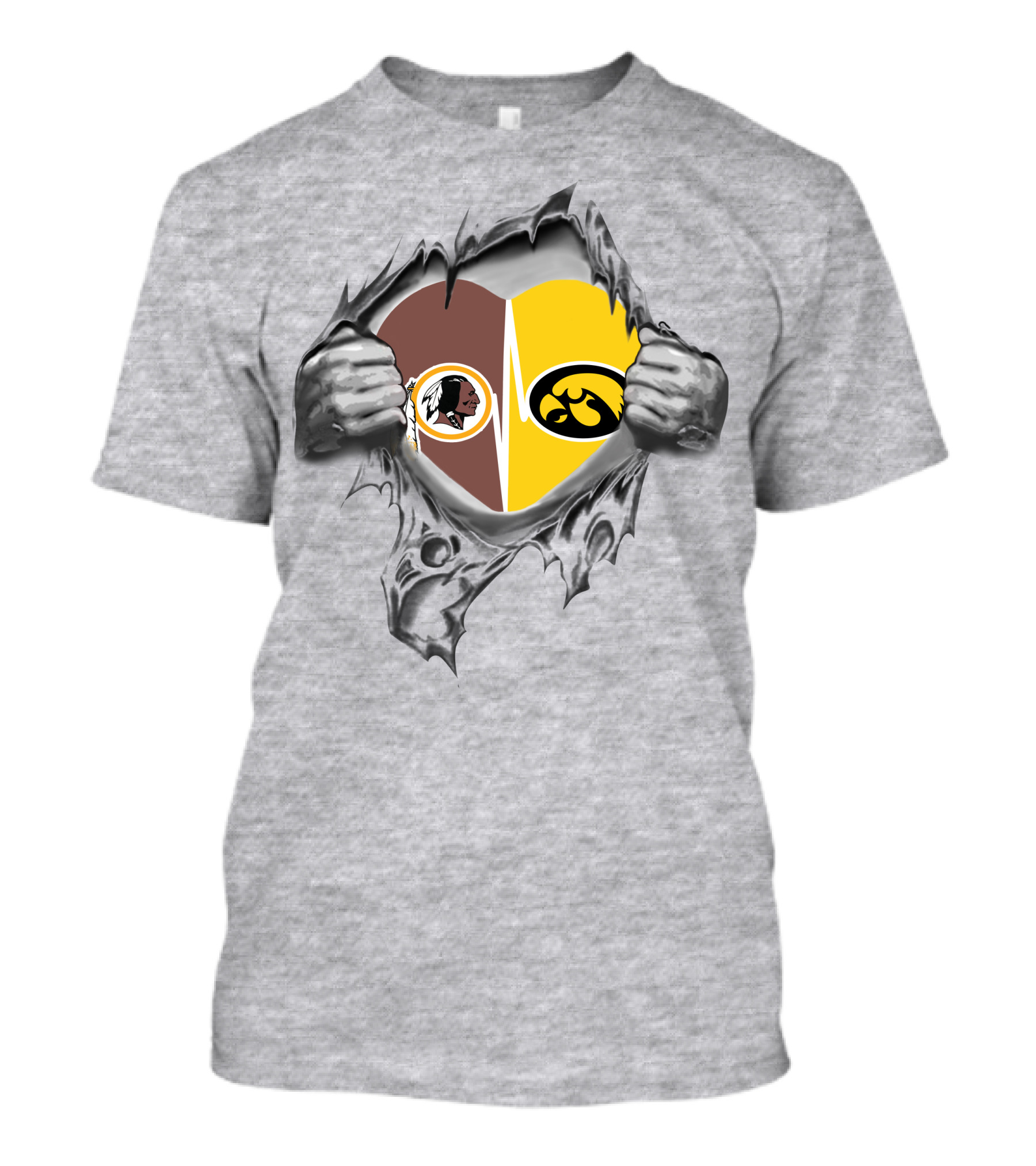 Hawkeyes Redskins Heart Inside Torn Ripped T-Shirt