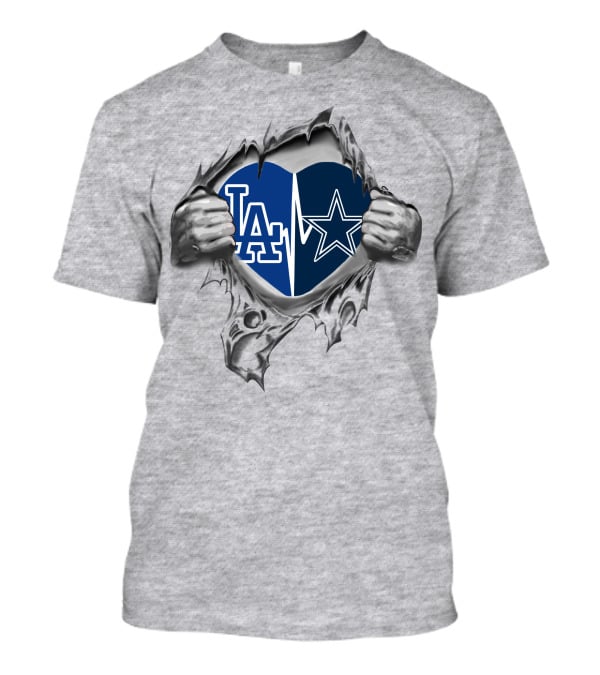 Cowboys Dodgers La Heartbeat Fan Passion Burst T-Shirt