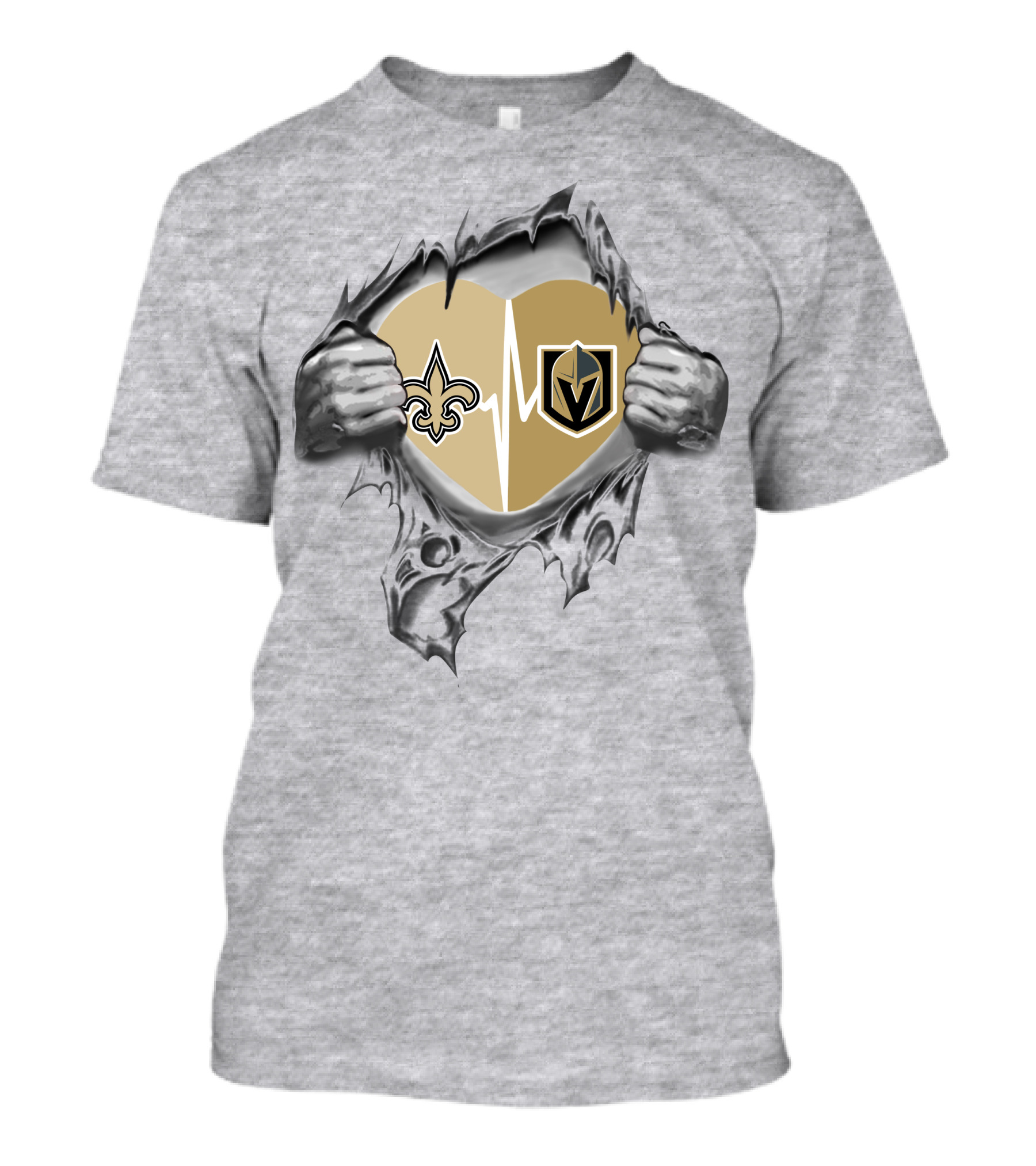 Golden Knights And Saints Heartbeat Fleur-de-Lis And Shield Emblem T-Shirt