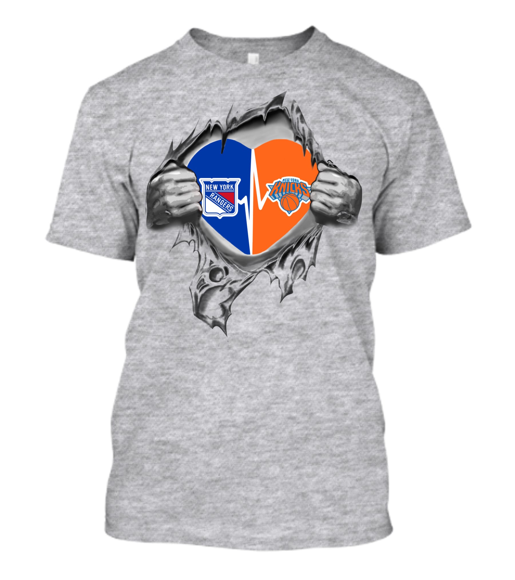 New York Rangers Knicks Heart Logo Tear T-Shirt