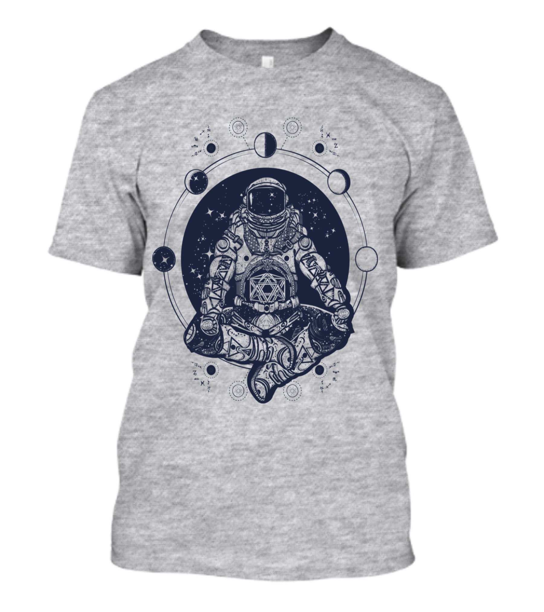 Zen Astronaut Meditating In Cosmic Orbit With Geometric Star Map T-Shirt