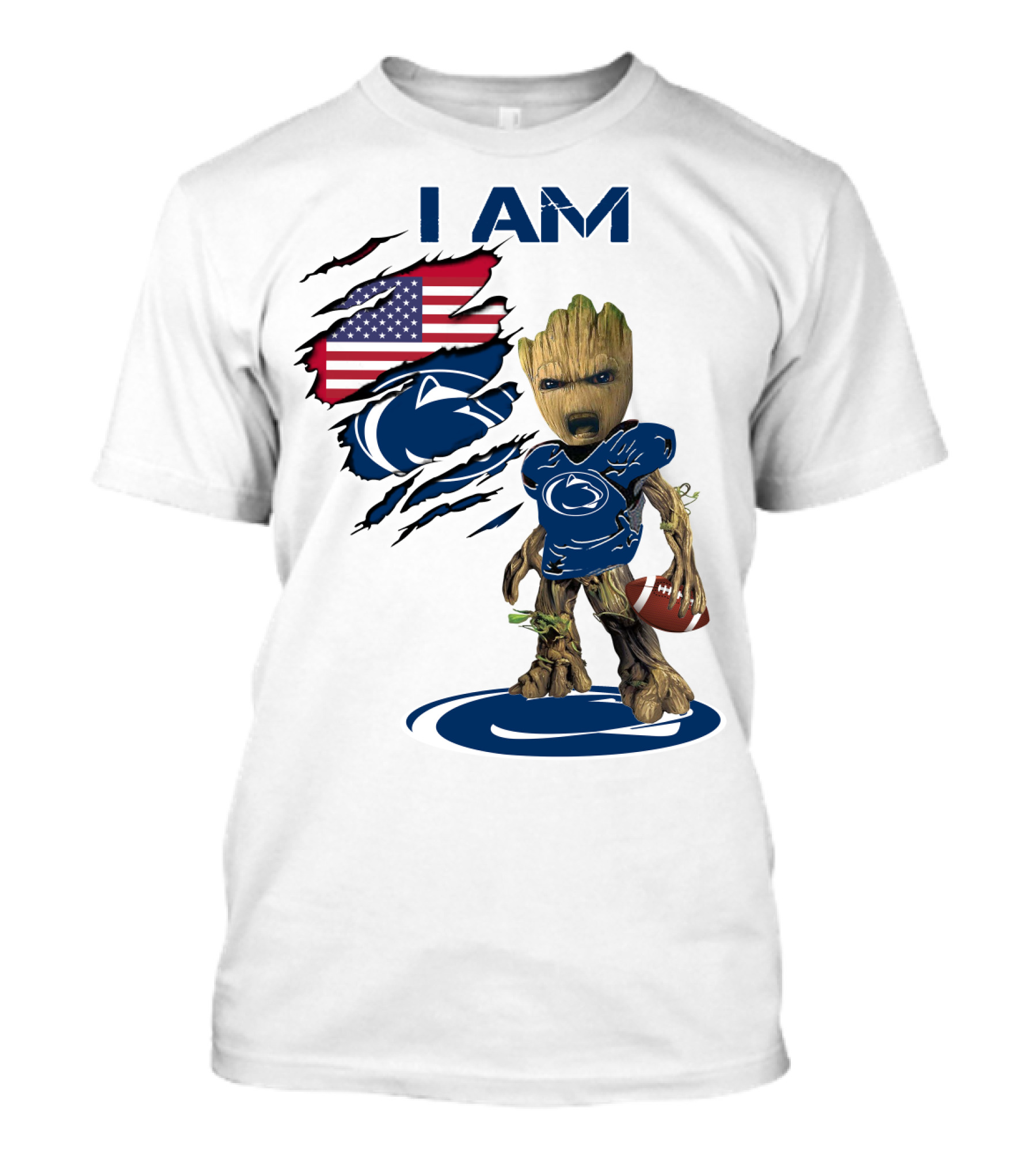 I AM Baby Groot Penn State Football American Flag T-Shirt