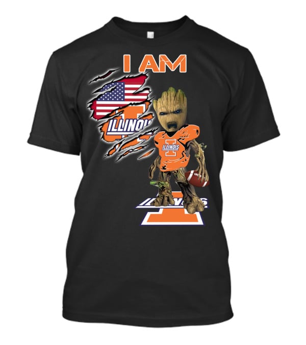 I Am Groot Illinois Football Usa Flag T-Shirt