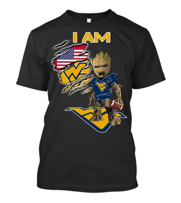 I AM West Virginia Mountaineers Baby Groot Football Fan USA Flag T-Shirt