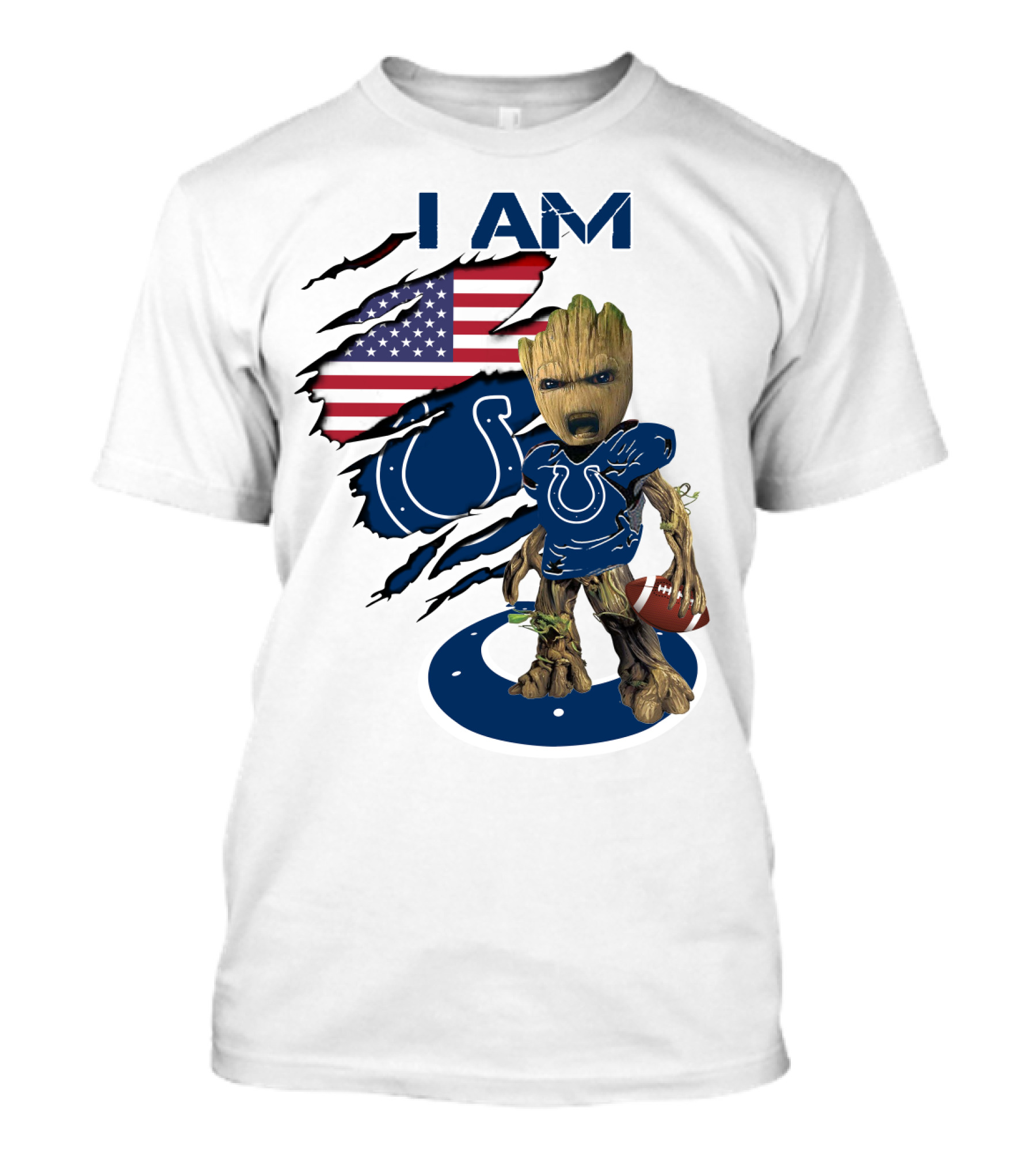 I Am Colts Baby Groot American Flag Football T-Shirt