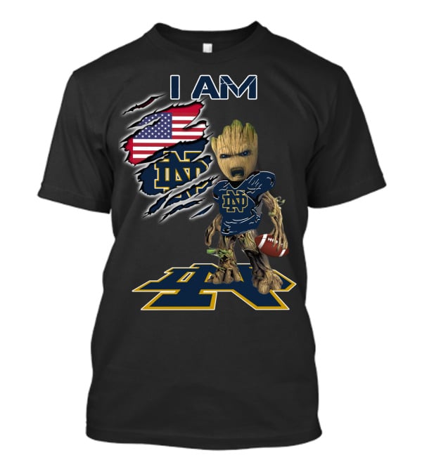 I Am Groot Notre Dame Football Fan Usa Flag T-Shirt