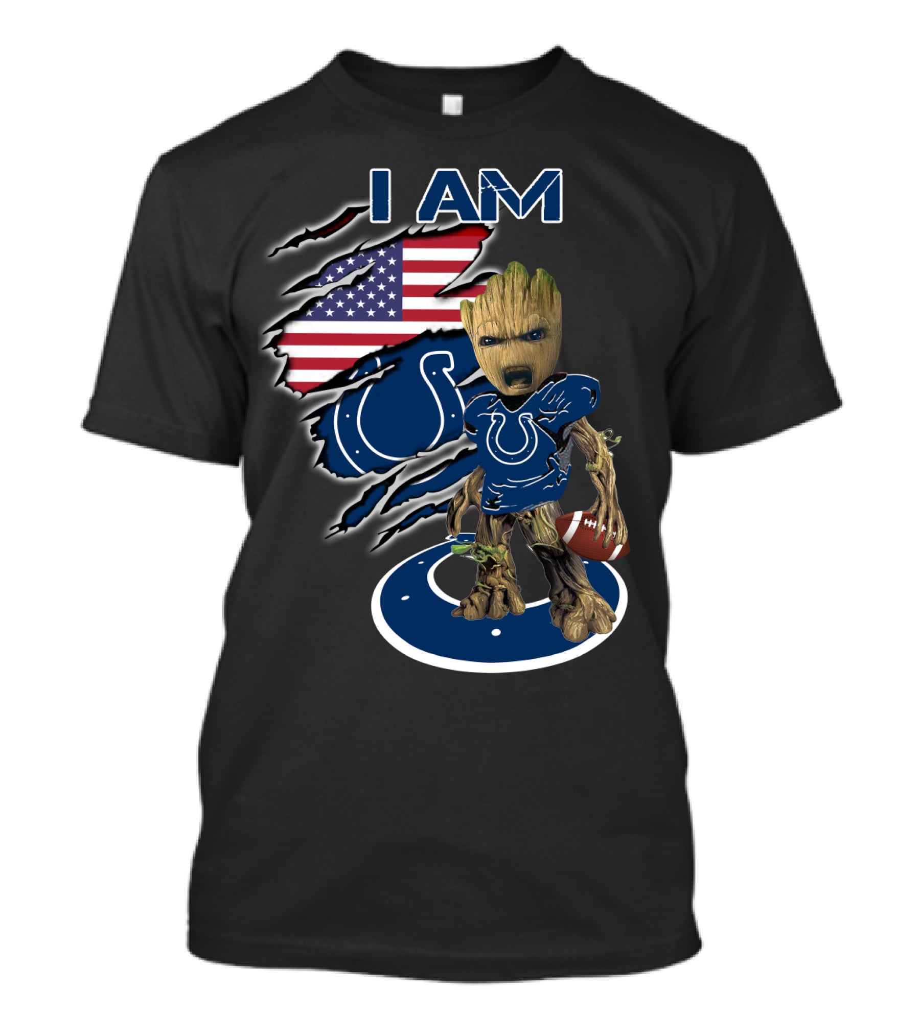 I Am Groot Colts Fan American Flag Football T-Shirt