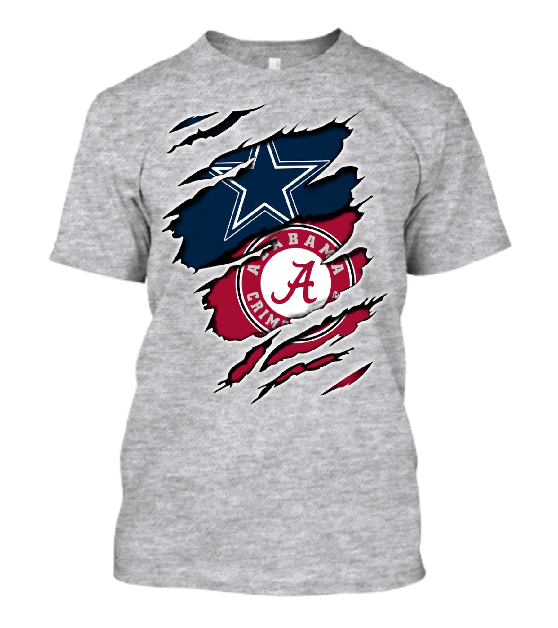 Dallas Cowboys Star And Alabama Crimson Tide Paw Rips T-Shirt