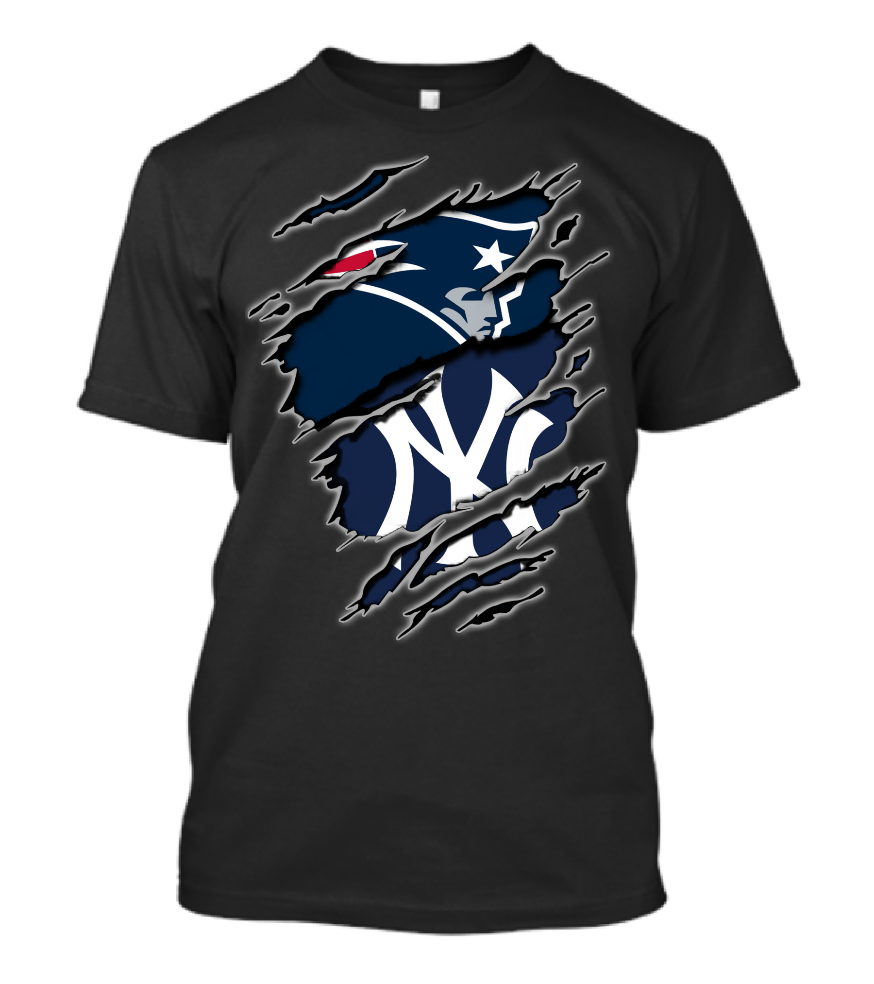 Patriots And Yankees Logo Combined With Ripped Style T-Shirt