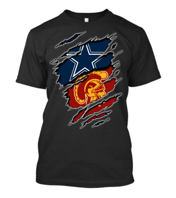Cowboys Star Over Trojan Helmet Torn T-Shirt
