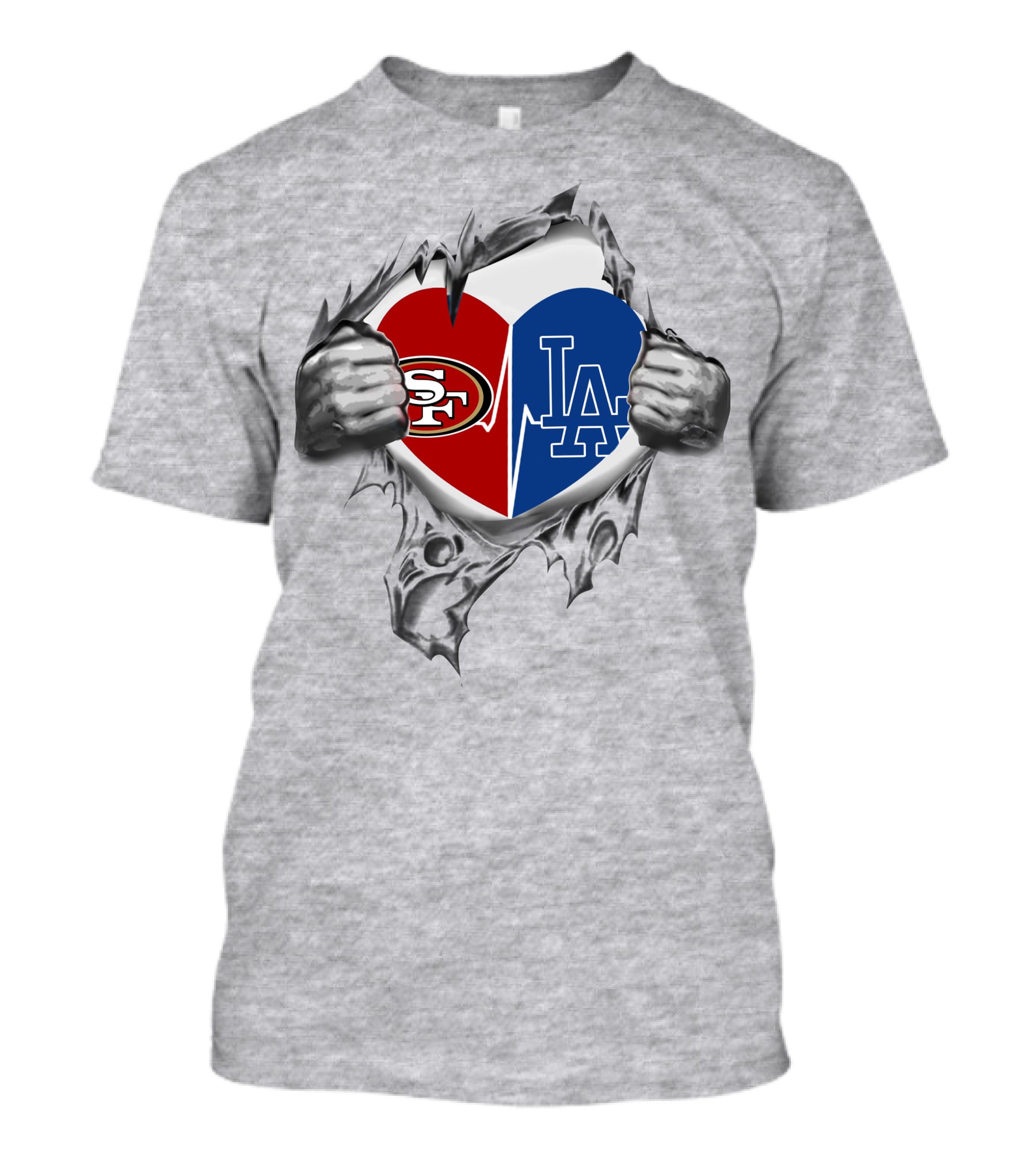 49ers La Dodgers Heart Logo Peeling T-Shirt