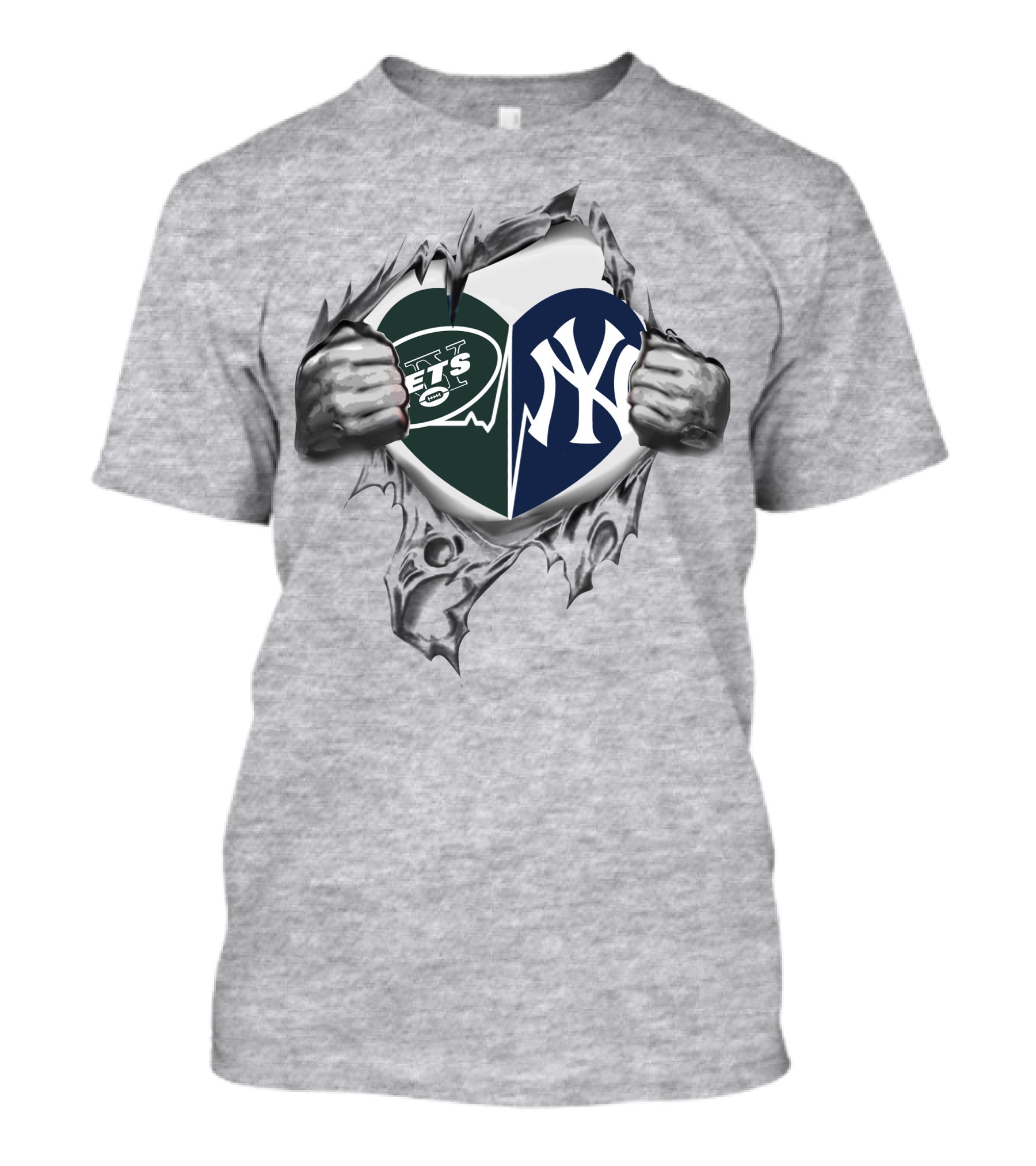 Jets Yankees Logo Heart Torn Open T-Shirt
