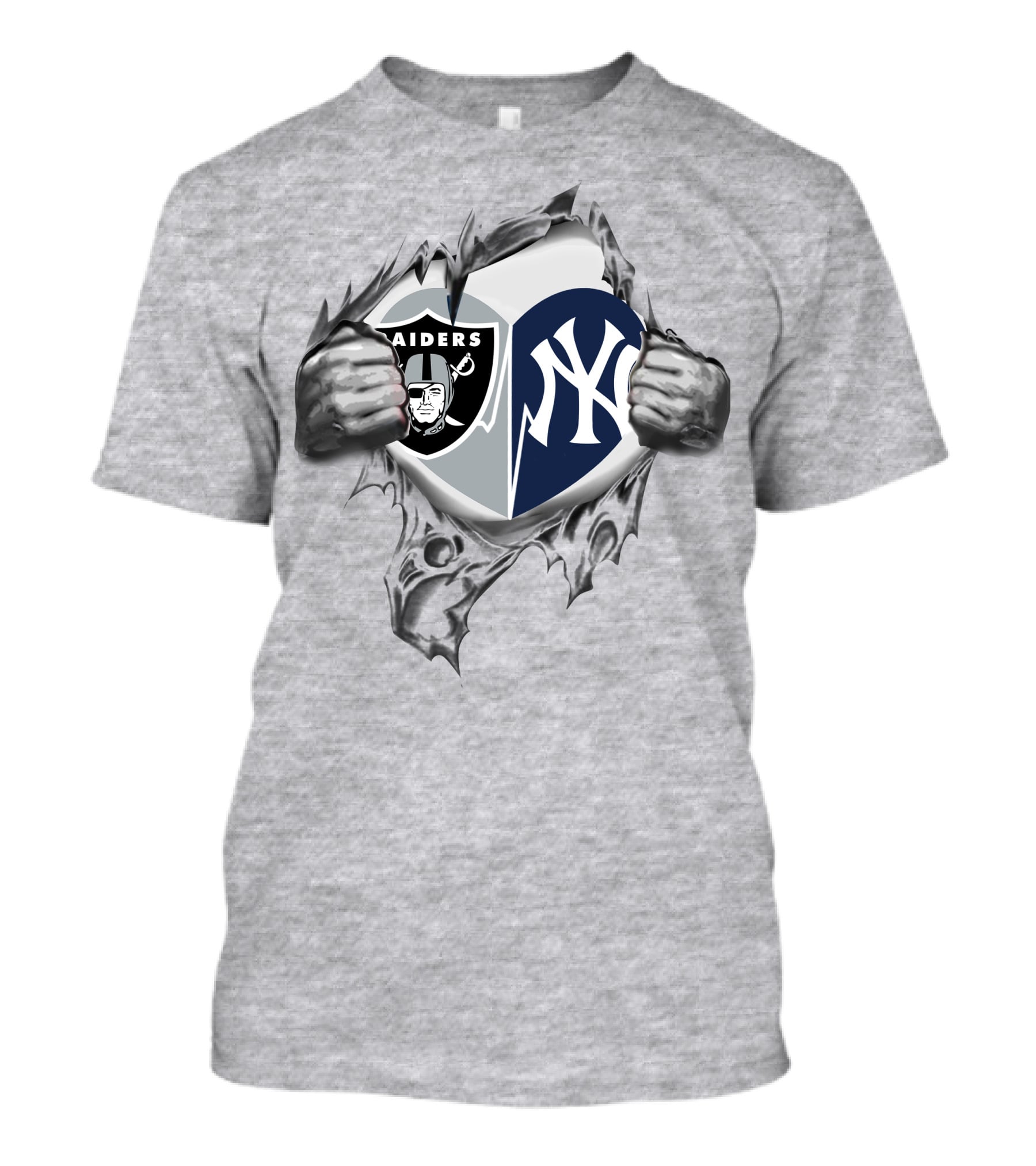 Raiders Yankees Logo Heart Tear T-Shirt