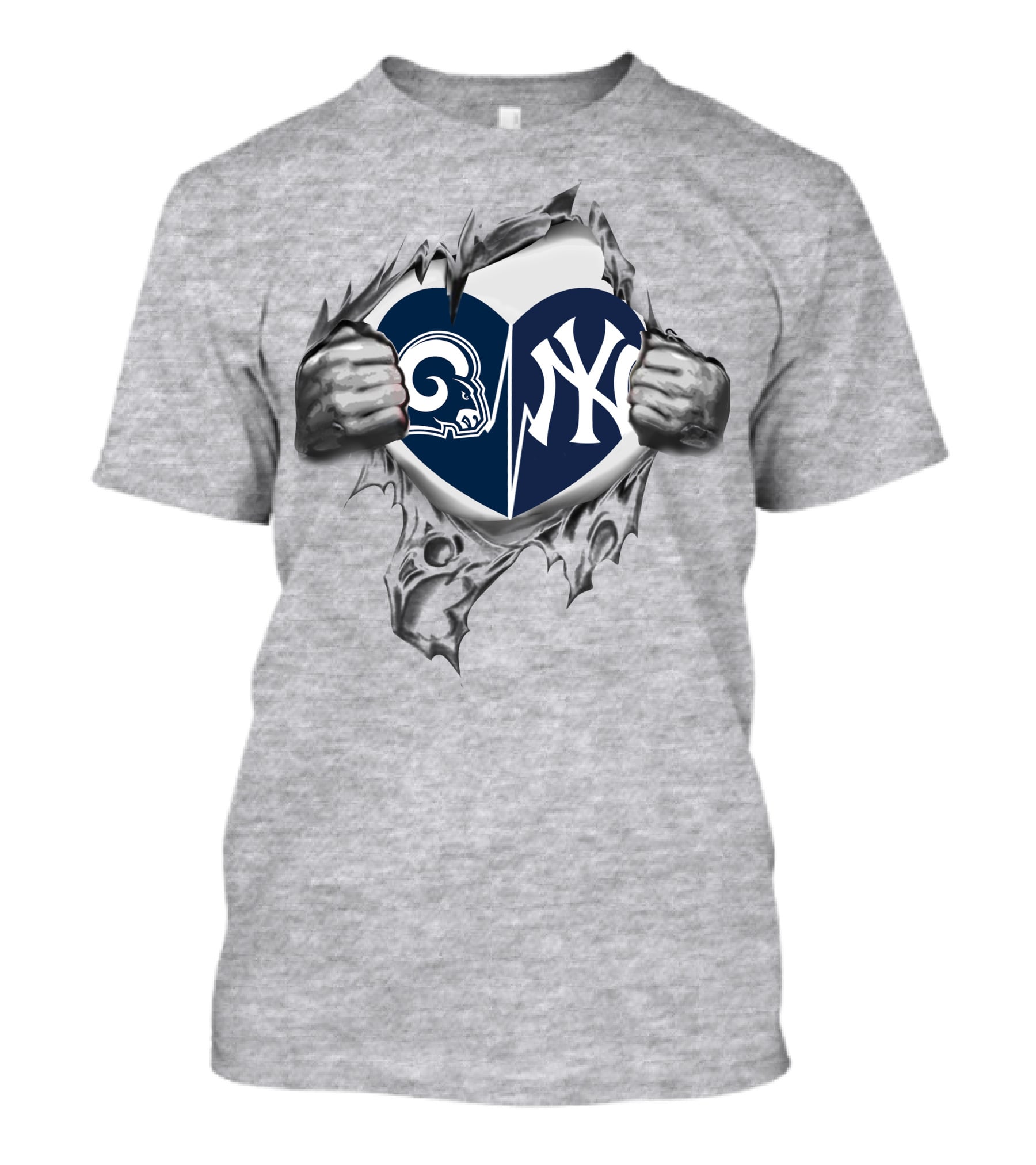Rams Yankees Heart Rip Split T-Shirt