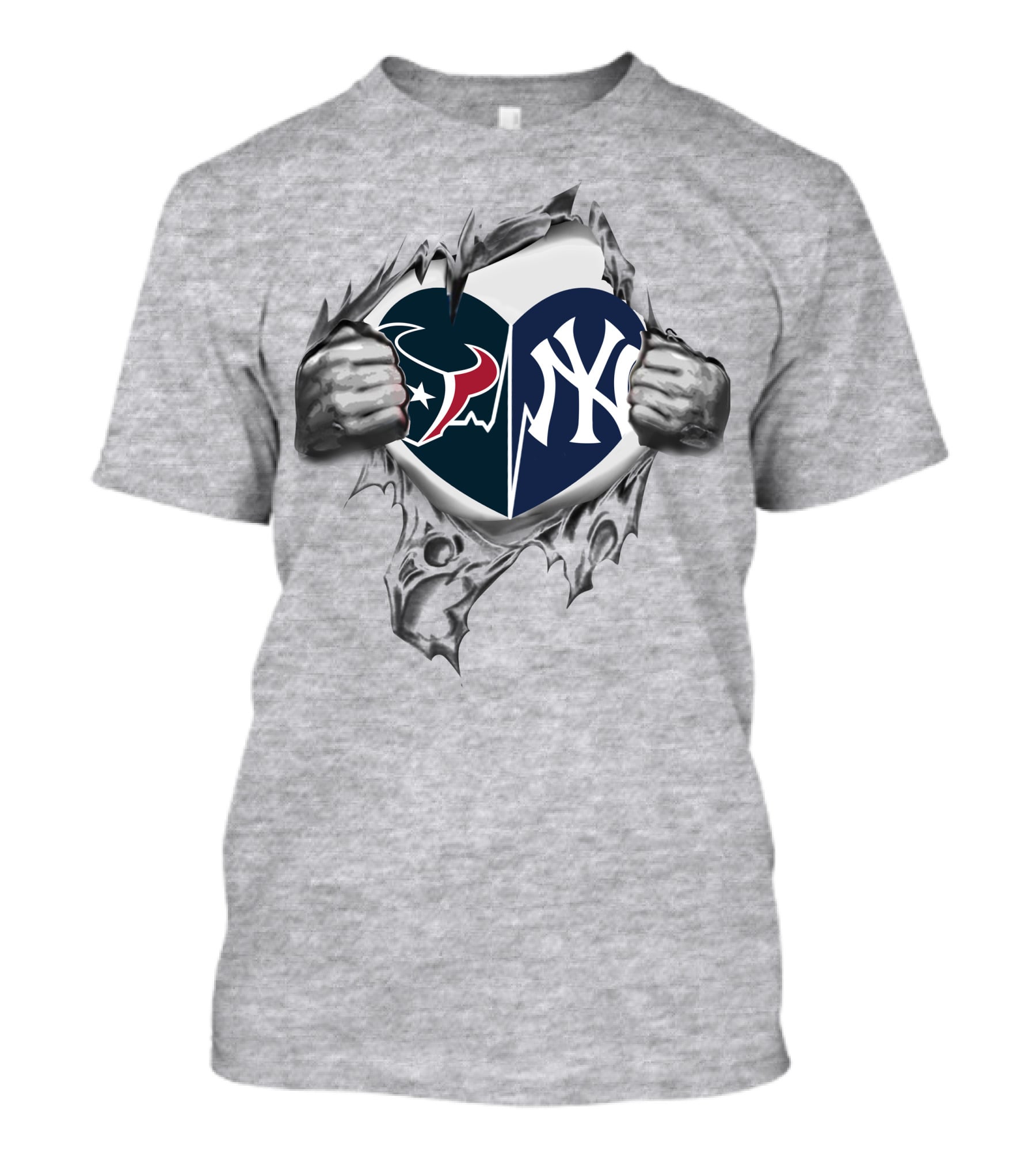 Texans Yankees NFL And MLB Split Heart T-Shirt