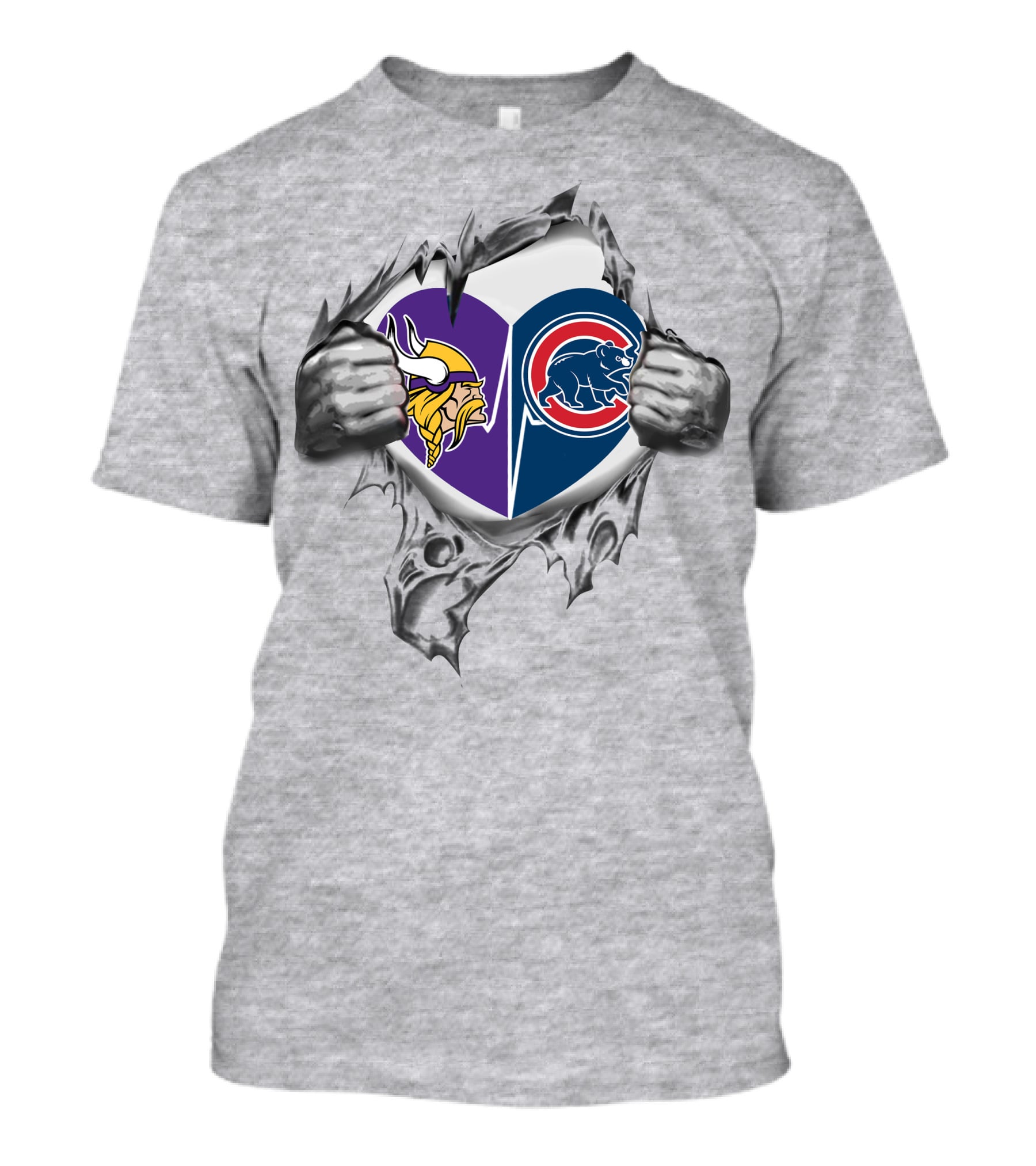 Minnesota Vikings Chicago Cubs Heart Logo Fusion T-Shirt