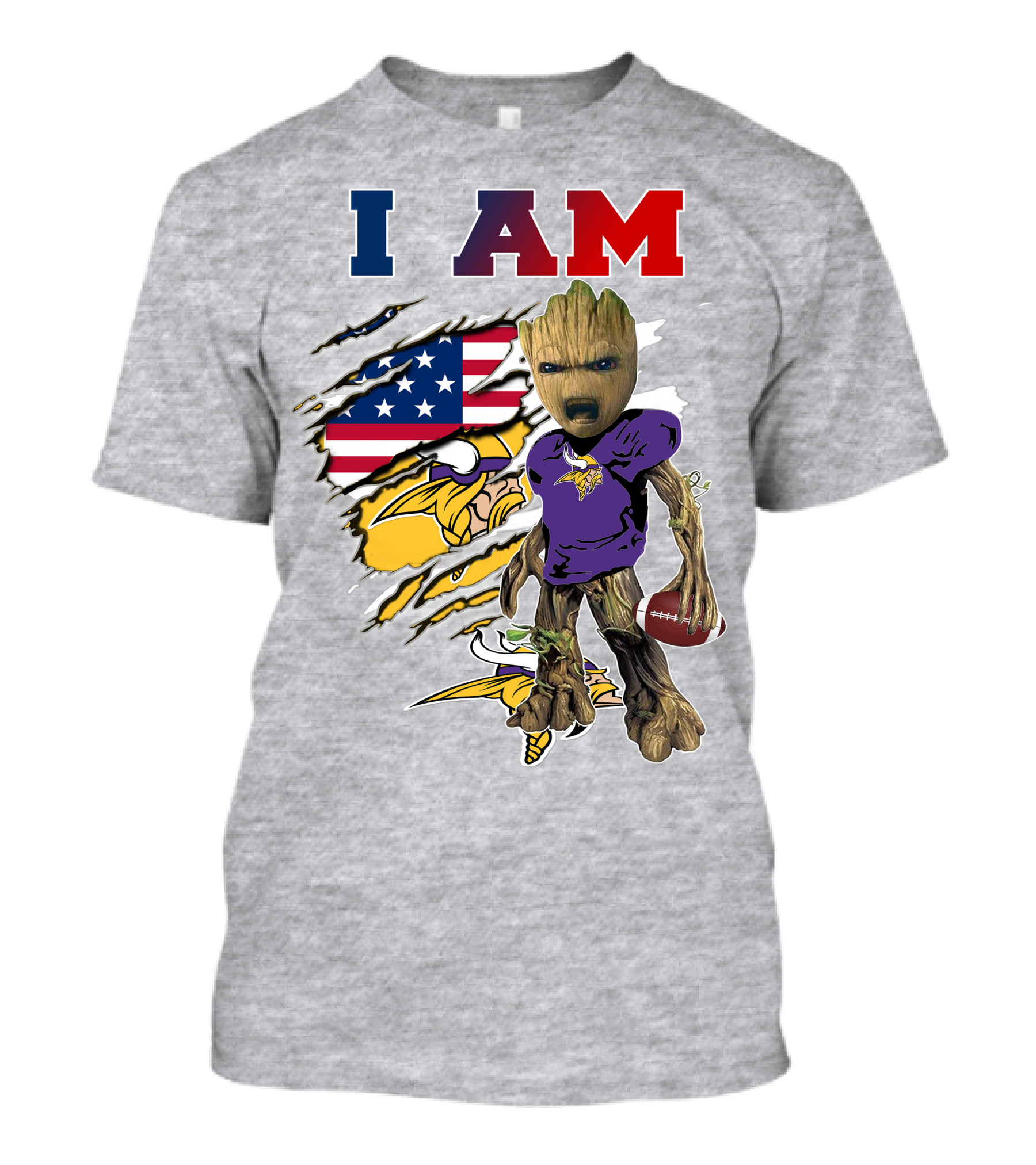 I Am Groot Vikings Nfl Football American Flag T-Shirt