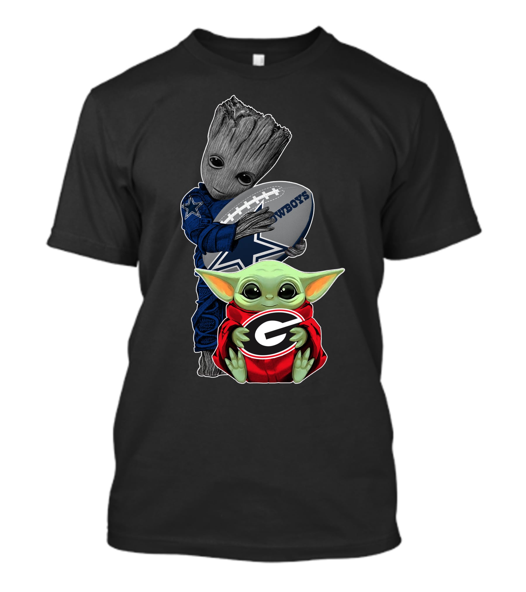 Cowboys Football Groot And Baby Yoda Bulldogs Fan T-Shirt