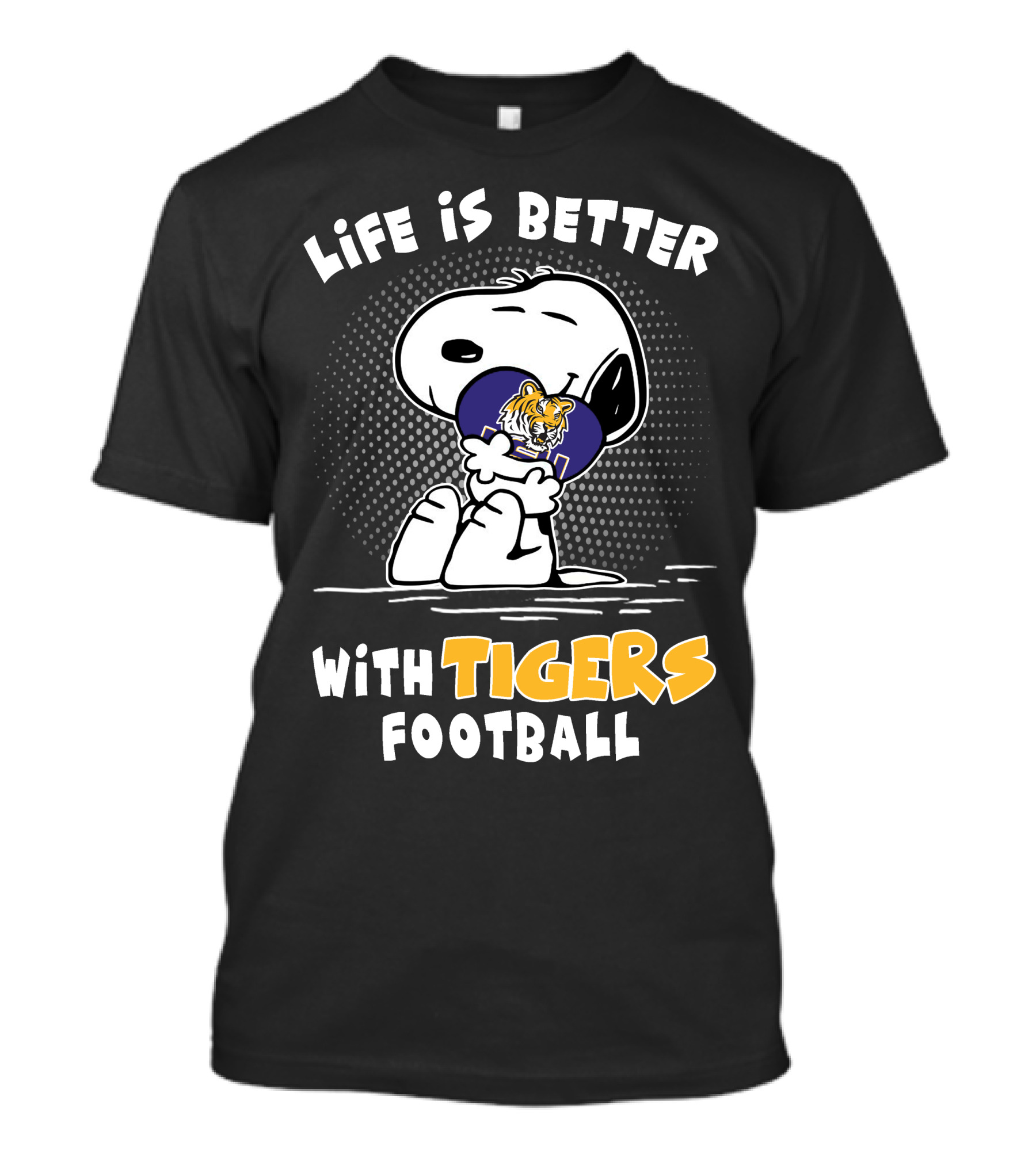 Life Is Better With Tigers Football Snoopy Lsu Tigers Helmet T-Shirt